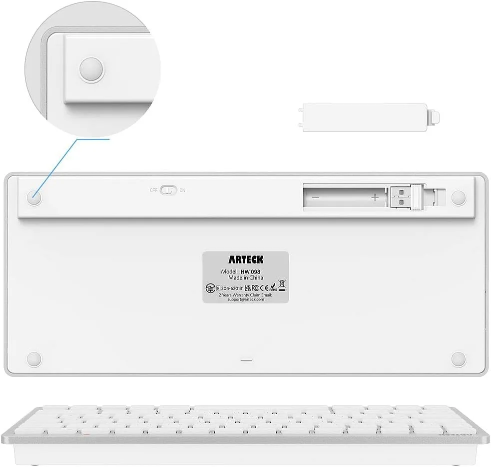 Arteck 2.4G Wireless Keyboard Ultra Slim and Compact Keyboard with Media Hotkeys for Computer Desktop PC Laptop Surface Smart TV and Windows 11/10/8/7, Silver