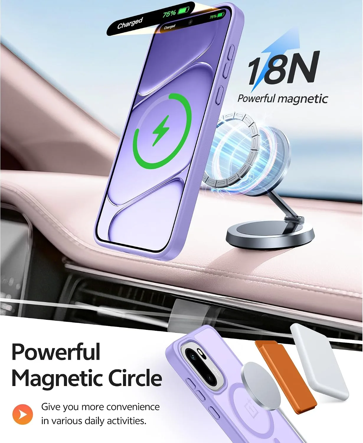 FNTCASE for OnePlus 15R Case, Fit for Magsafe, Screen Protector,Light Purple
