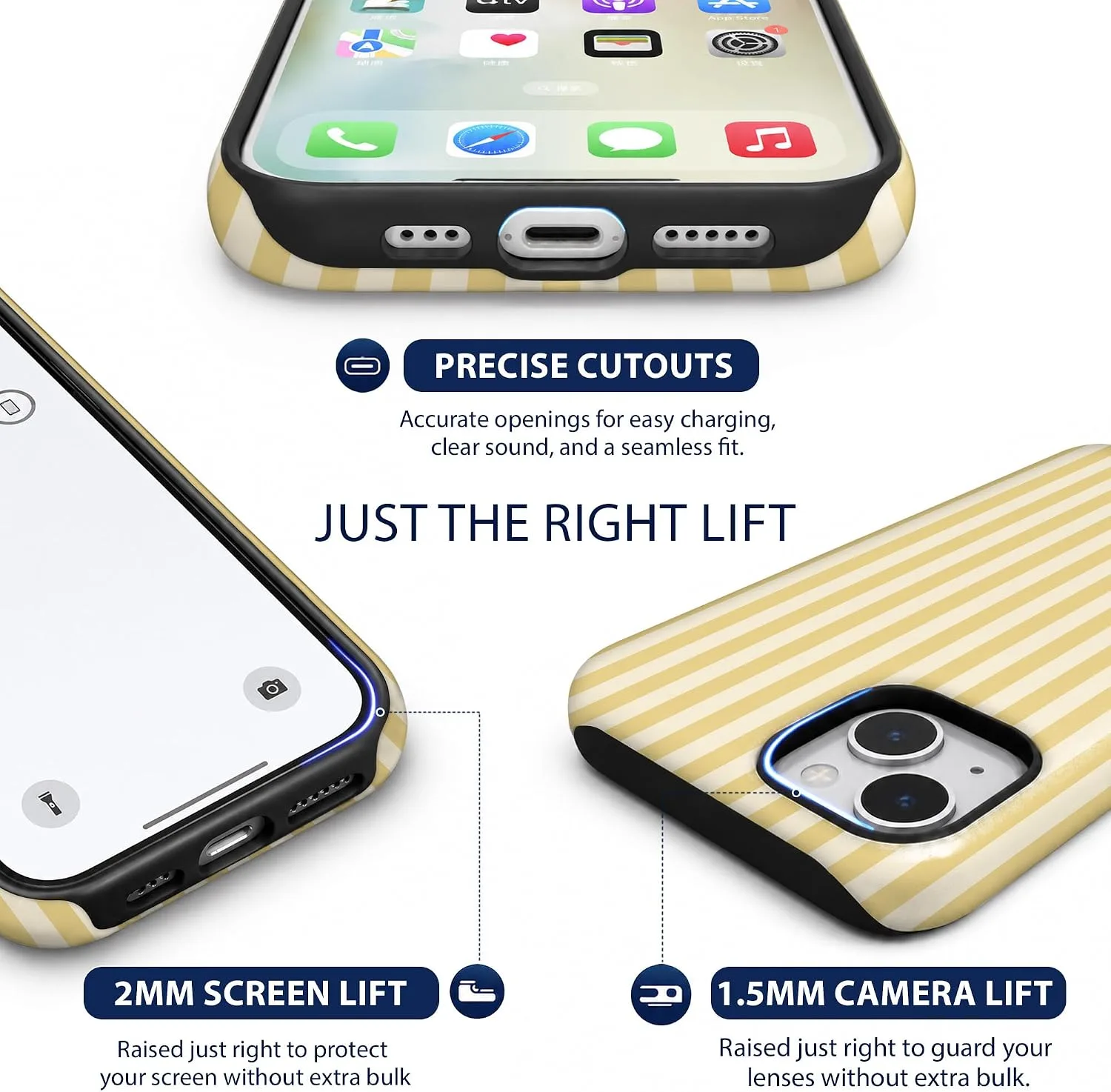 Magnetic for iPhone 15 Phone Case, Cute Butter Yellow Striped
