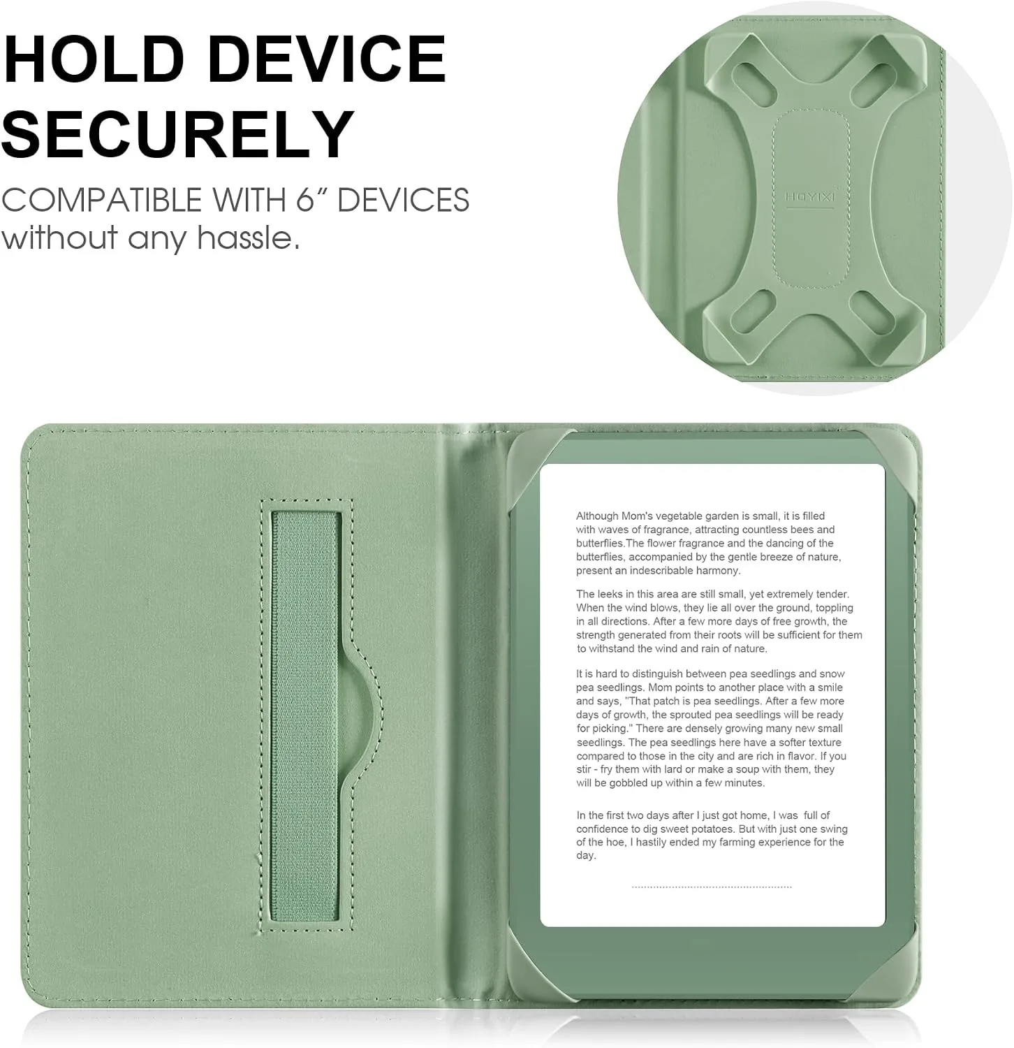 HoYiXi Universal Case for 6 inch Kindle eReader Compatible with Paperwhite(2015/2018)/Pocketbook and Tolino/Kobo Clara HD,6" eReader Protective Case Cover Elastic Rope,Green Leaves