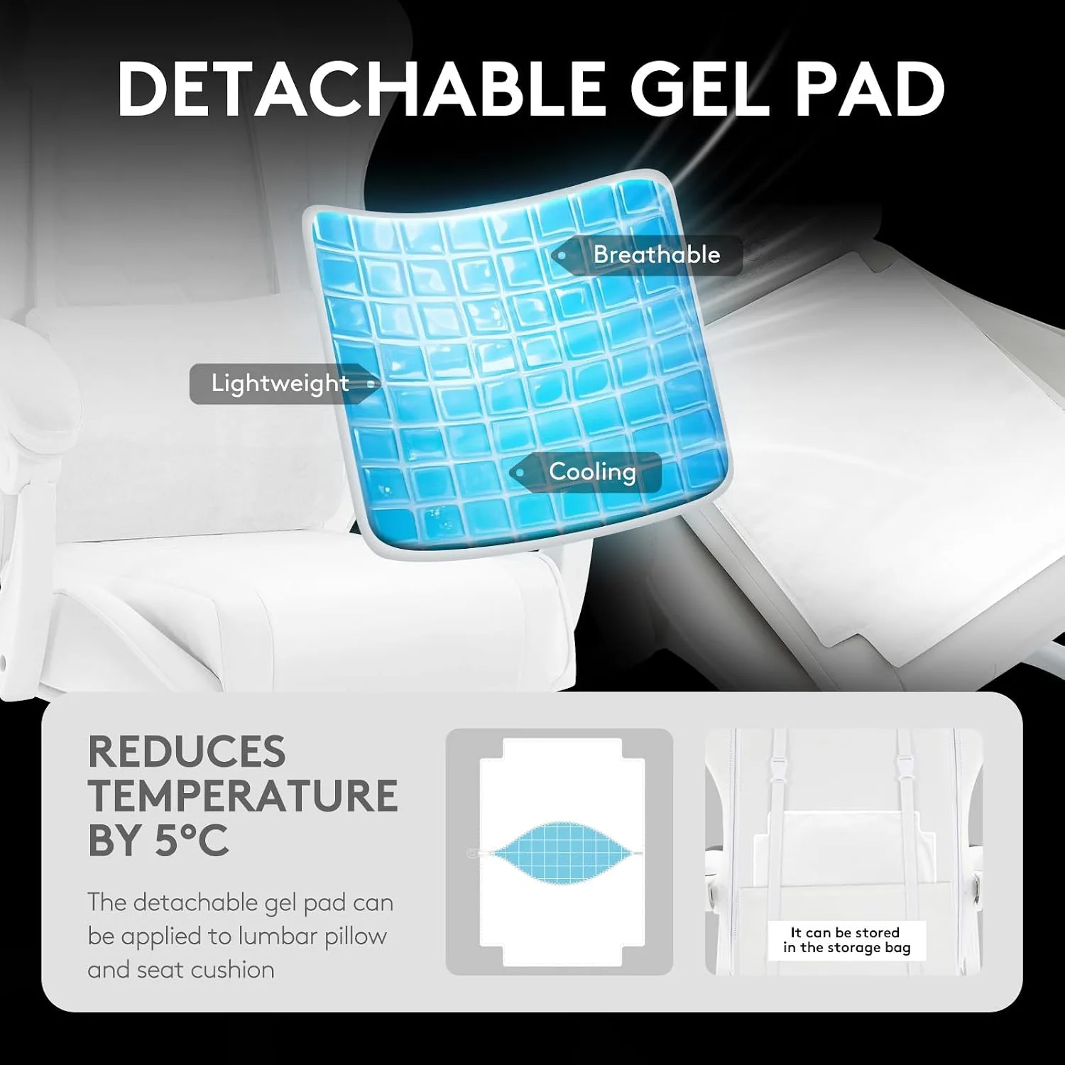 Gaming Chair,Computer Office Chair with Massage,Gel Pad,White