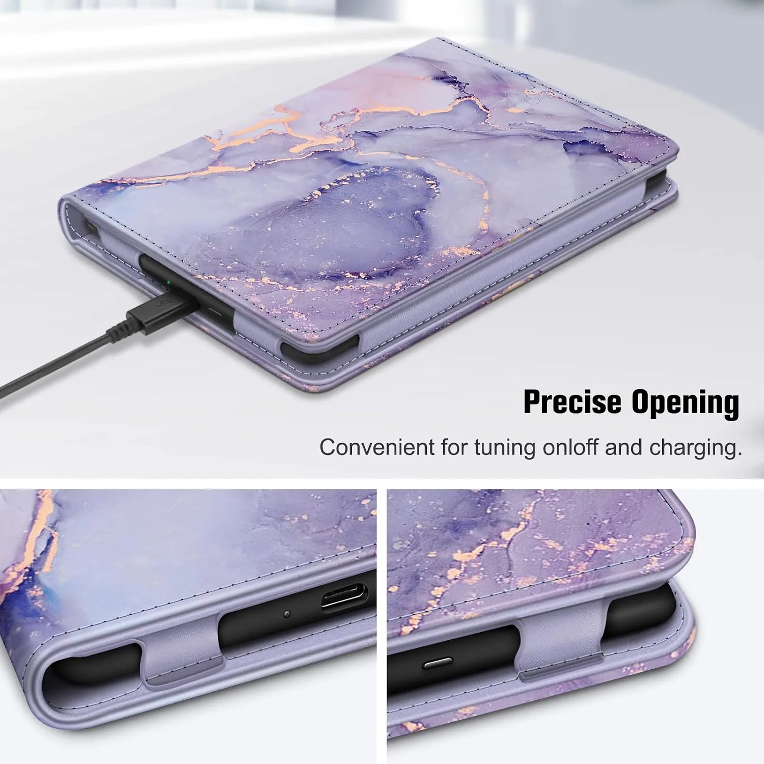 Fintie Folio Case for 6" Kindle 11th Generation 2024/2022, Lilac Marble