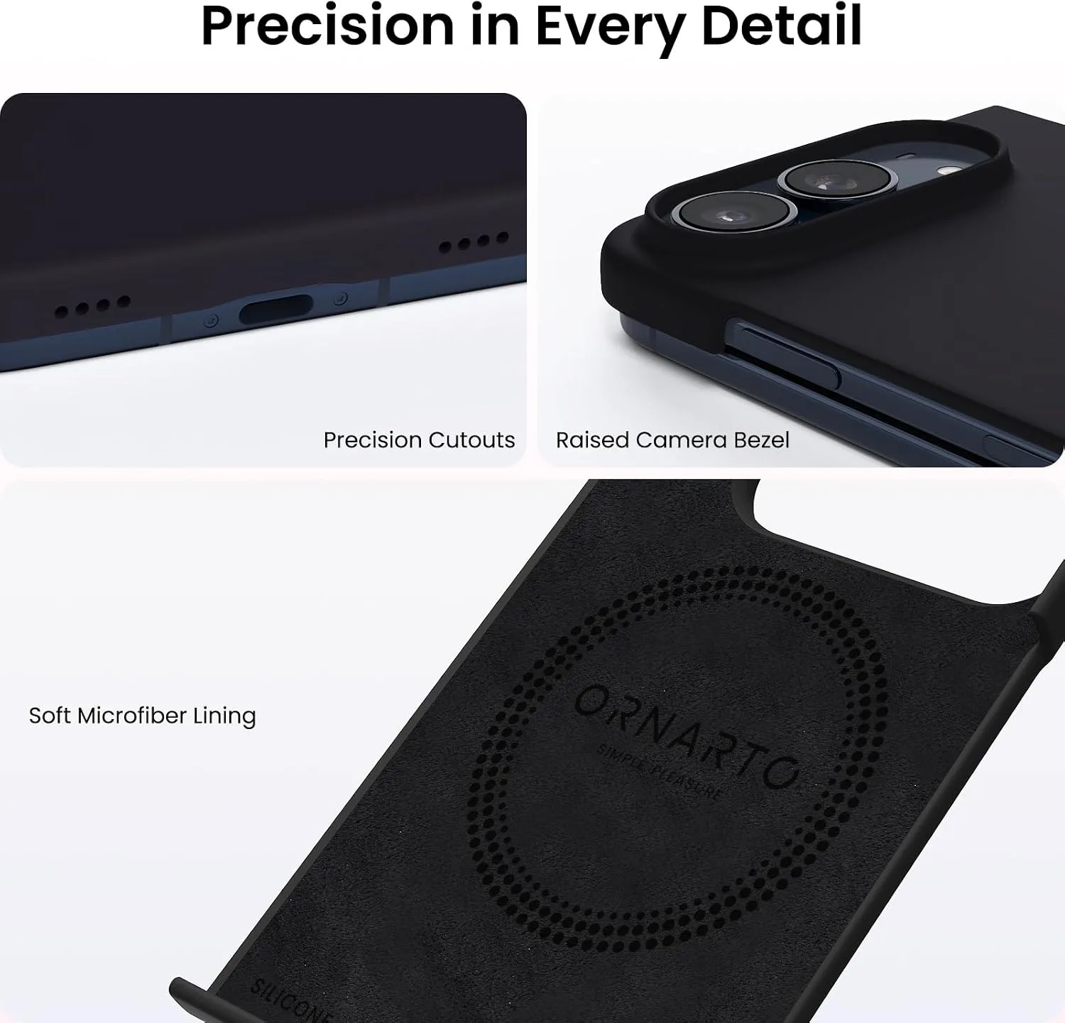 ORNARTO for iPhone Duo Case,Magnetic Slim Liquid Silicone,Black