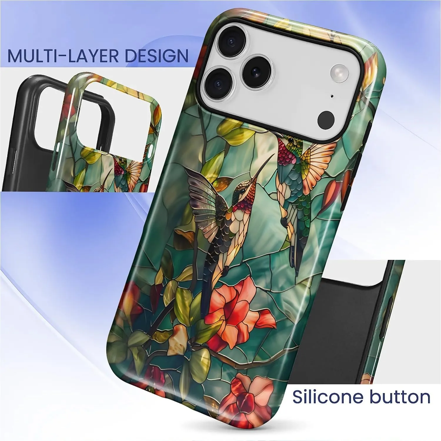 DAIZAG Case for iPhone 17 Pro Max,Mixed 2 Layer Design Shockproof Soft TPU Ddouble Protection Phone Case for iPhone 17 Pro Max-Gorgeous Hummingbird
