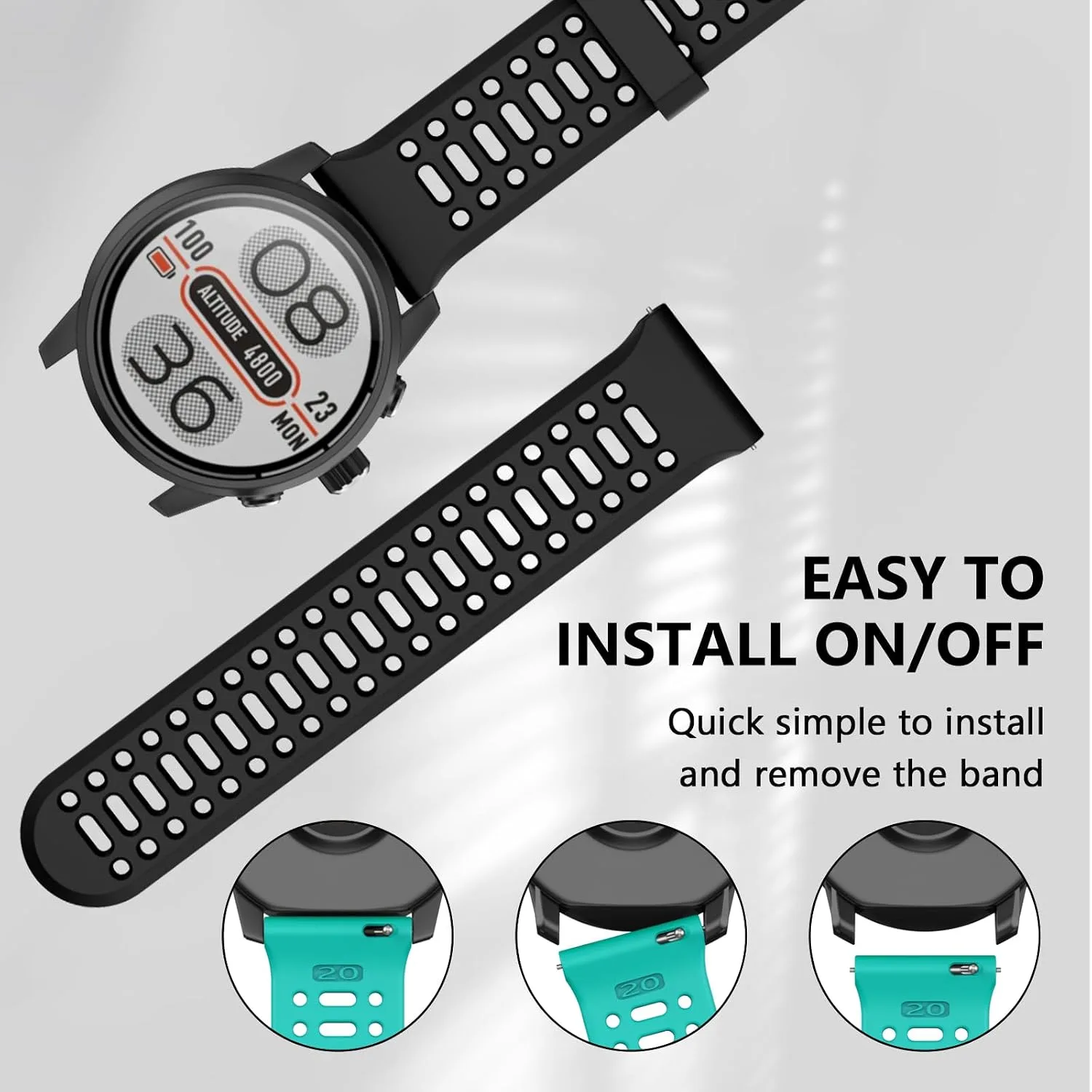 Compatible with Coros Pace 2/Apex 42mm/Apex 2 Watch Bands, 20mm Quick Release Watch Band Sport Silicone Watch Strap Breathable Wristband for Women Men