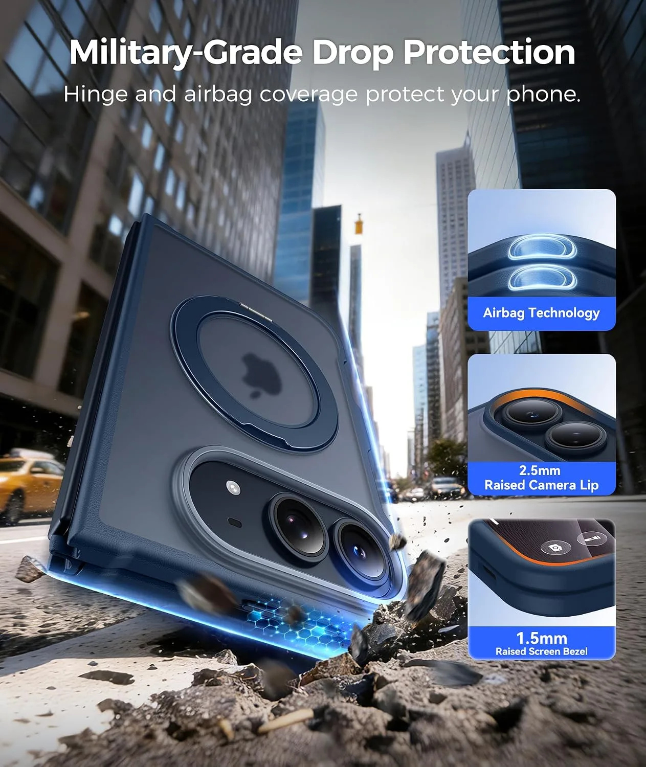 FNTCASE for iPhone Duo Case with 360 Spin Magnetic Stand Deep Blue