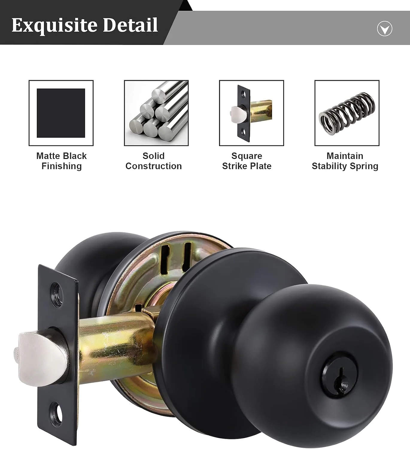 Lanwandeng Matte Black Door Knobs with Lock and Keys, Interior/Exterior Door Knob for Bedroom or Bathroom, Entry Door Lock