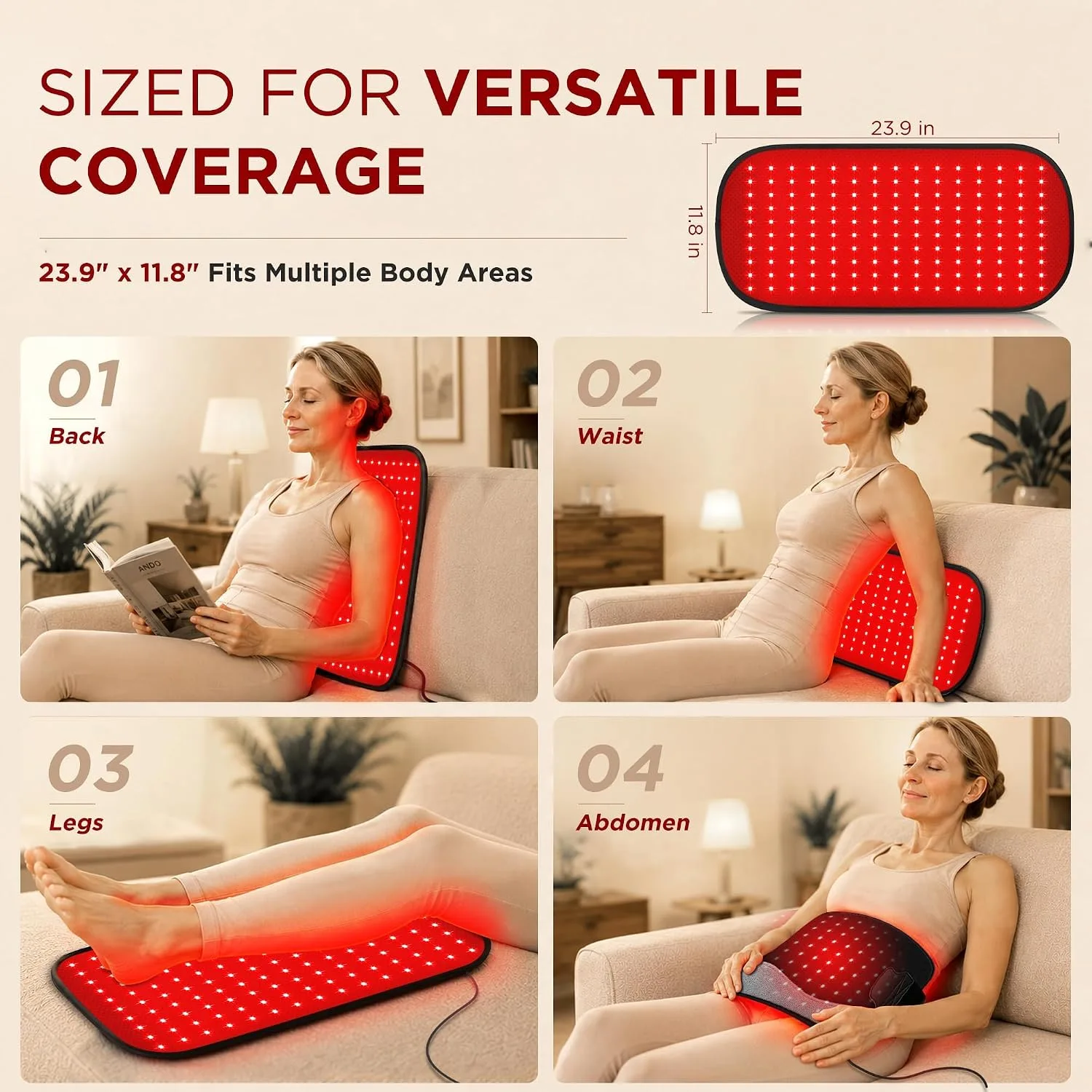 Red Light Therapy for Body,FSA&HSA Eligible Infrared Light Therapy Mat,24"x 12” Dual Wavelength and 10-90 Min Timer,4 Modes and 5 Levels with Medical-Grade TPU for Full Body Pain Relief