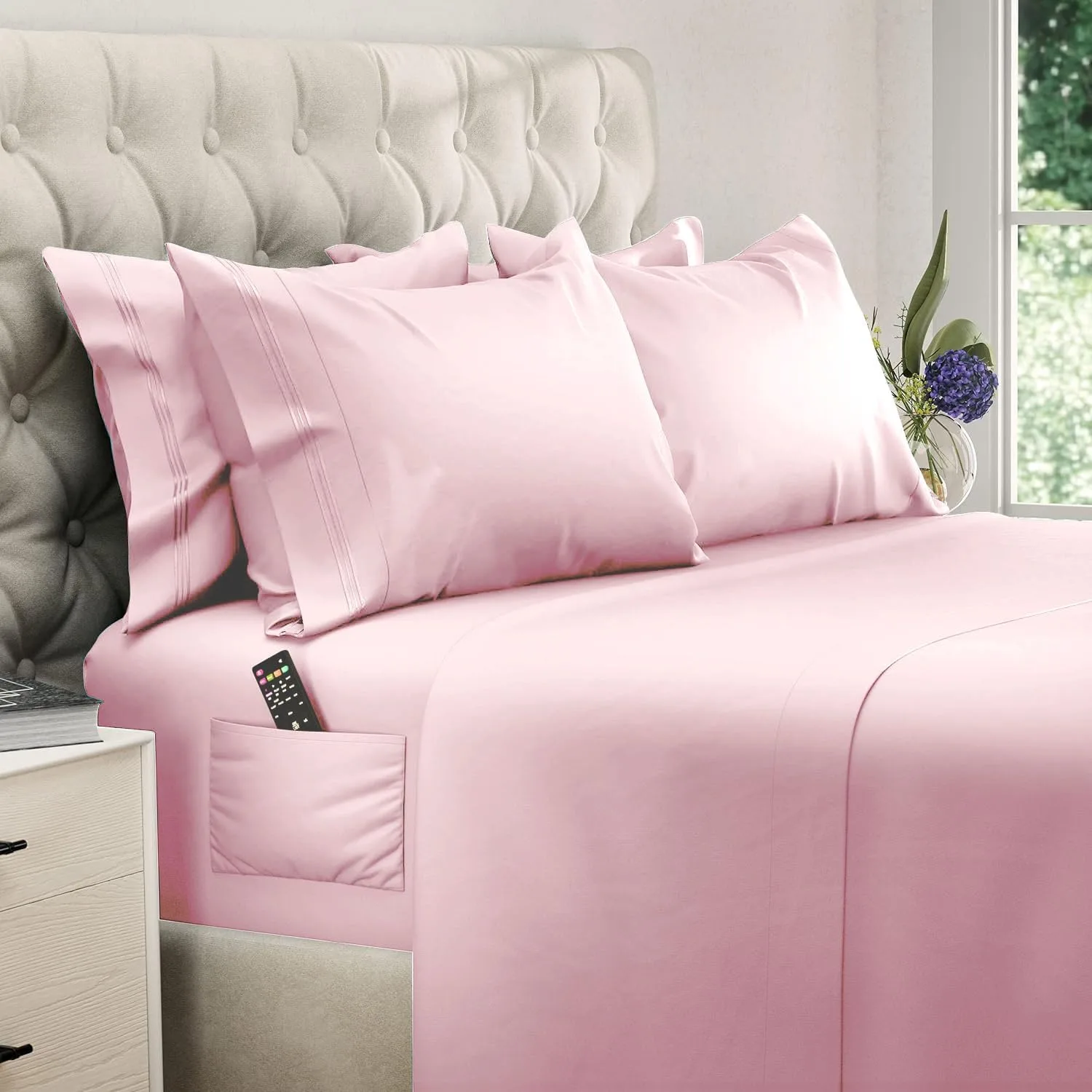 DREAMCARE King Size Sheets Set - 6 pcs Breathable Cooling Sheets King Size