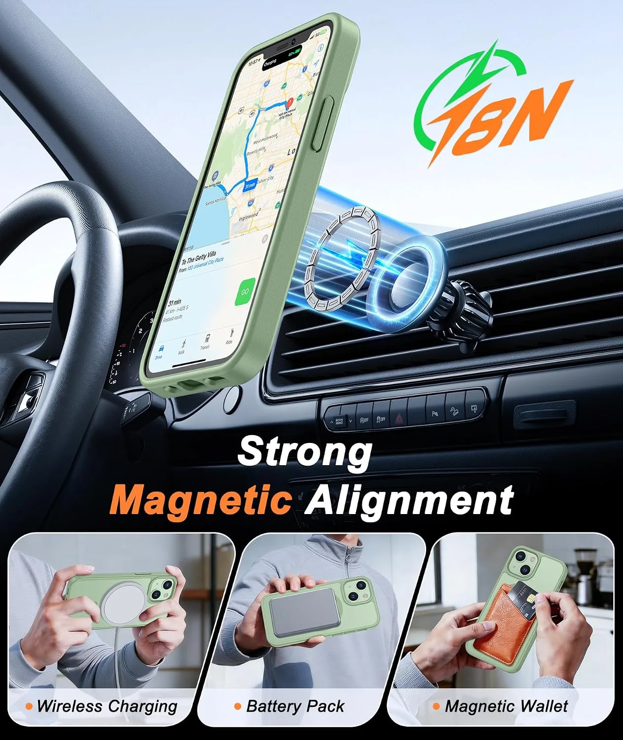 FNTCASE for iPhone 13 Mini/iPhone 12 Mini Case Fit for MagSafe Light Green