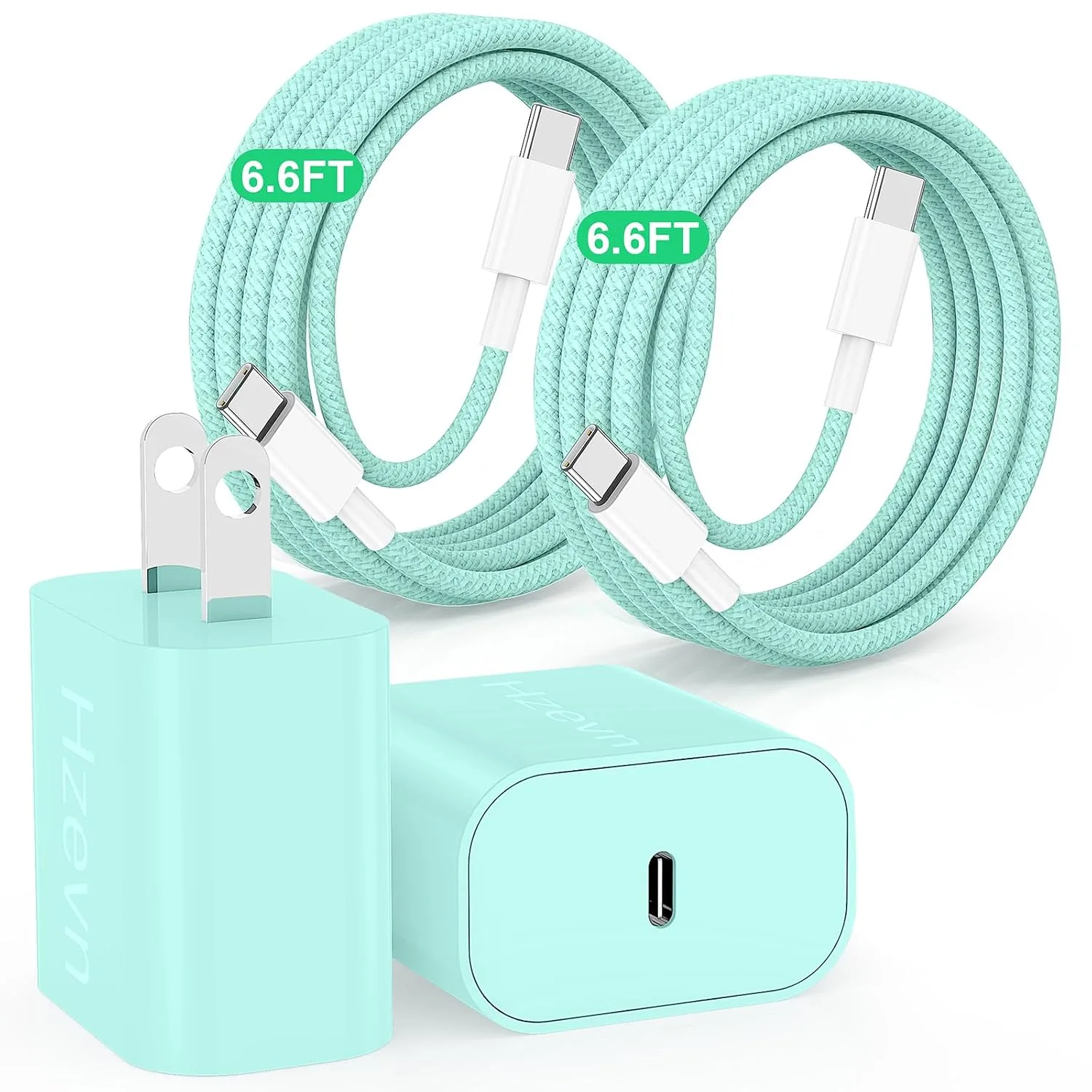20W USB C Fast Charging for iPhone 17 Air/16/15 Pro Max,2Pack Colorful Mixed Charger Block with Braided Long USB C to C Cables (6/6ft) Compatible with iPhone16 (Green, 6ft+6ft)