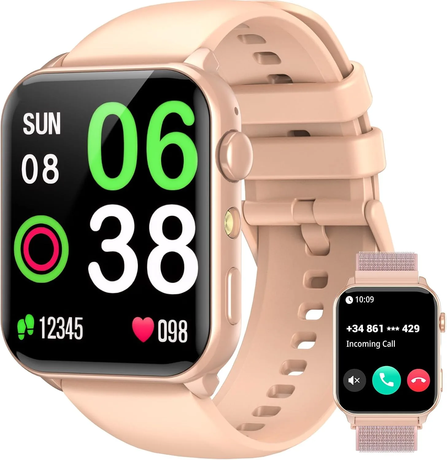 Smart Watch for Men Women, 1.91" HD Fitness Tracker with Bluetooth Calls, 32 FT Waterproof, 24/7 Heart Rate/Sleep Monitor, 120+ Sport Modes, Pedometer, Calories, Smartwatch for Android iOS（Pink）