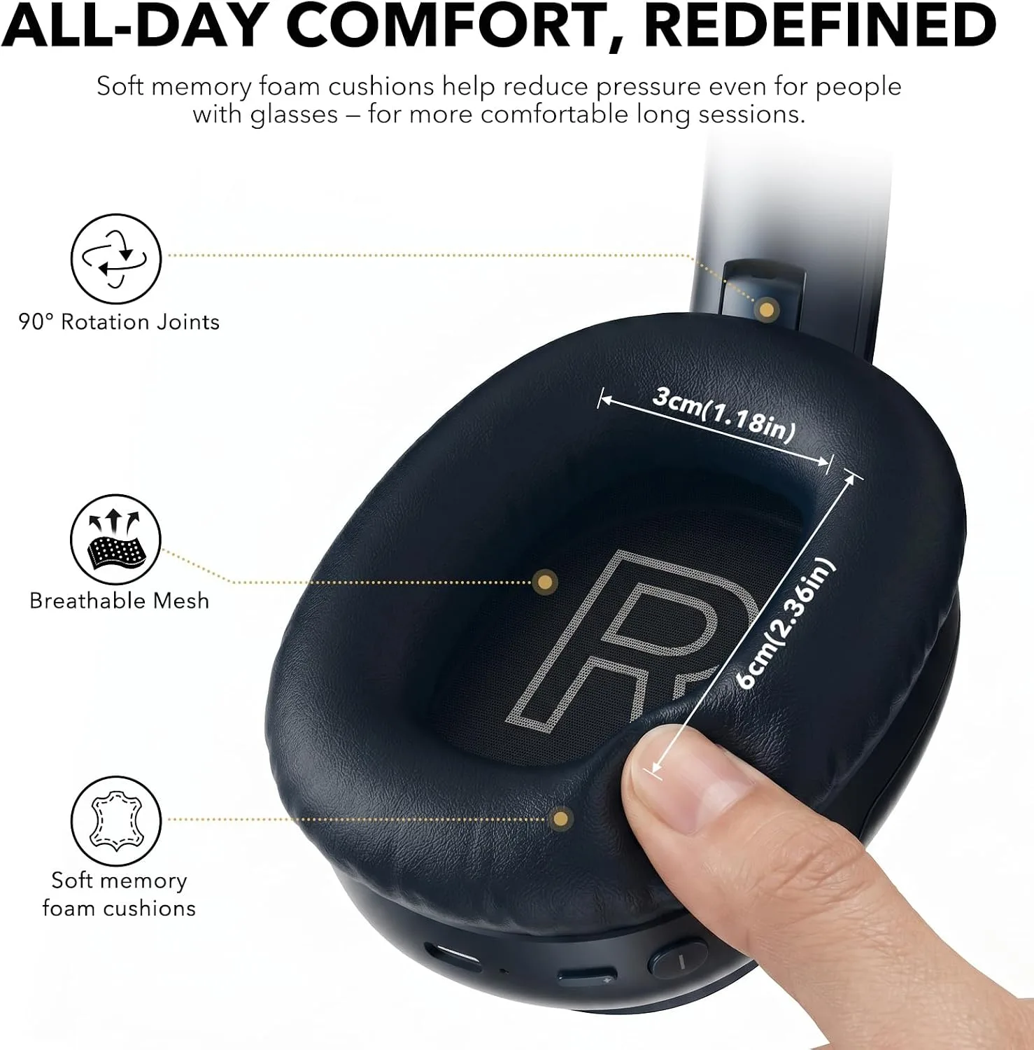 1Mii Noise Canceling Headphones Wired & Wireless for Airplane Travel, Blue