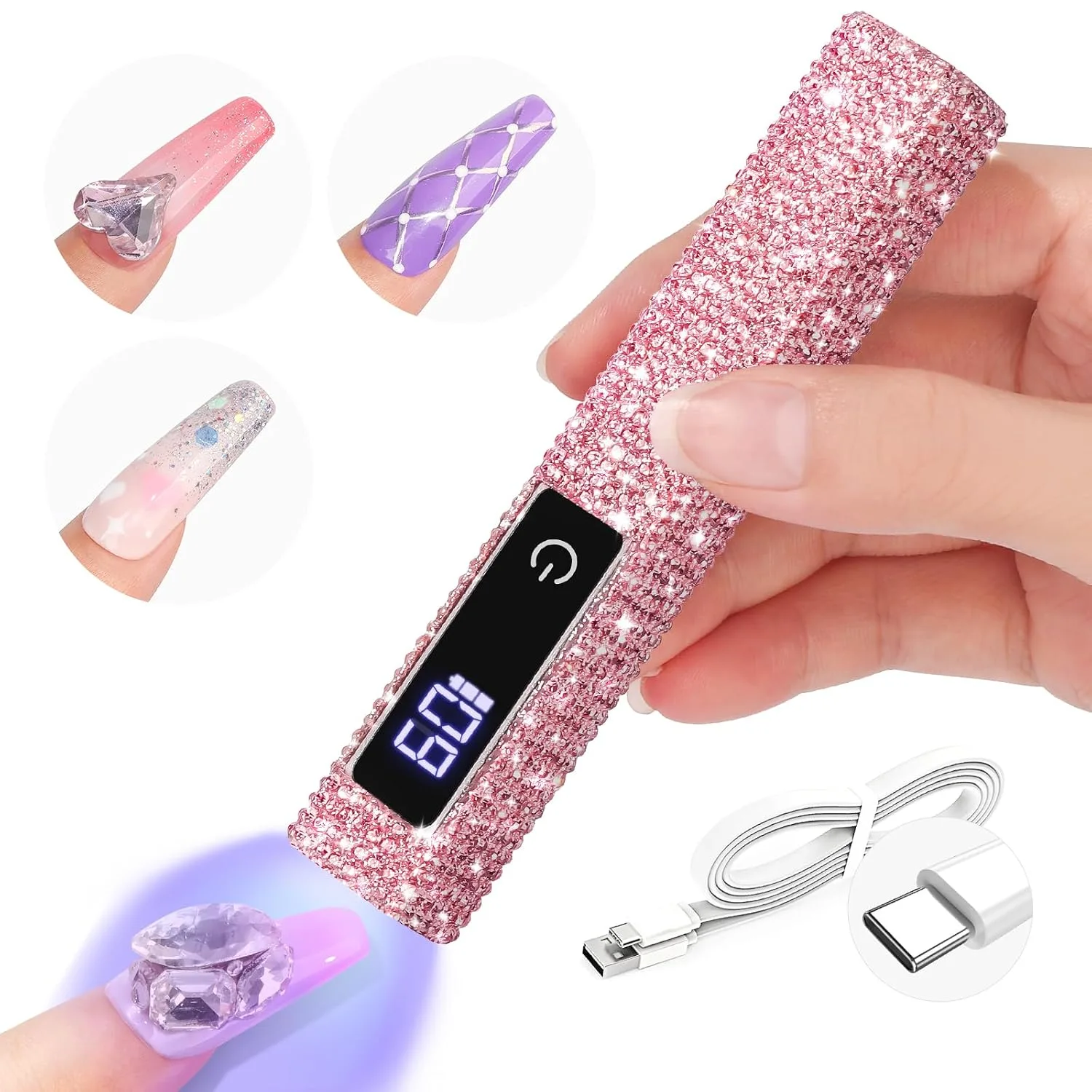 SAVILAND Mini Handheld U V Light for Gel Nails, Glitter Pink, 12W