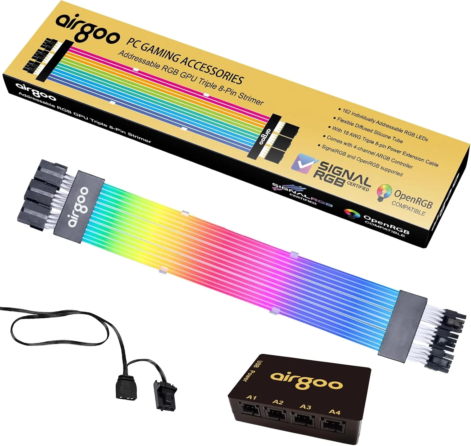 Airgoo Addressable RGB GPU Strimer, ARGB GPU 8-Pin Power Extension Cable
