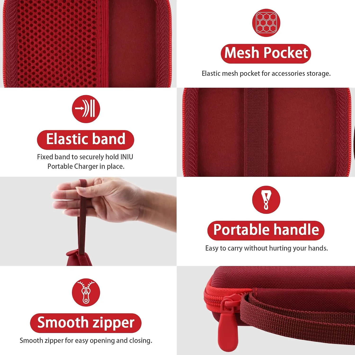 khanka Case for INIU Ultra Mini 10000mAh 45W Fast Charging Power Bank,Red