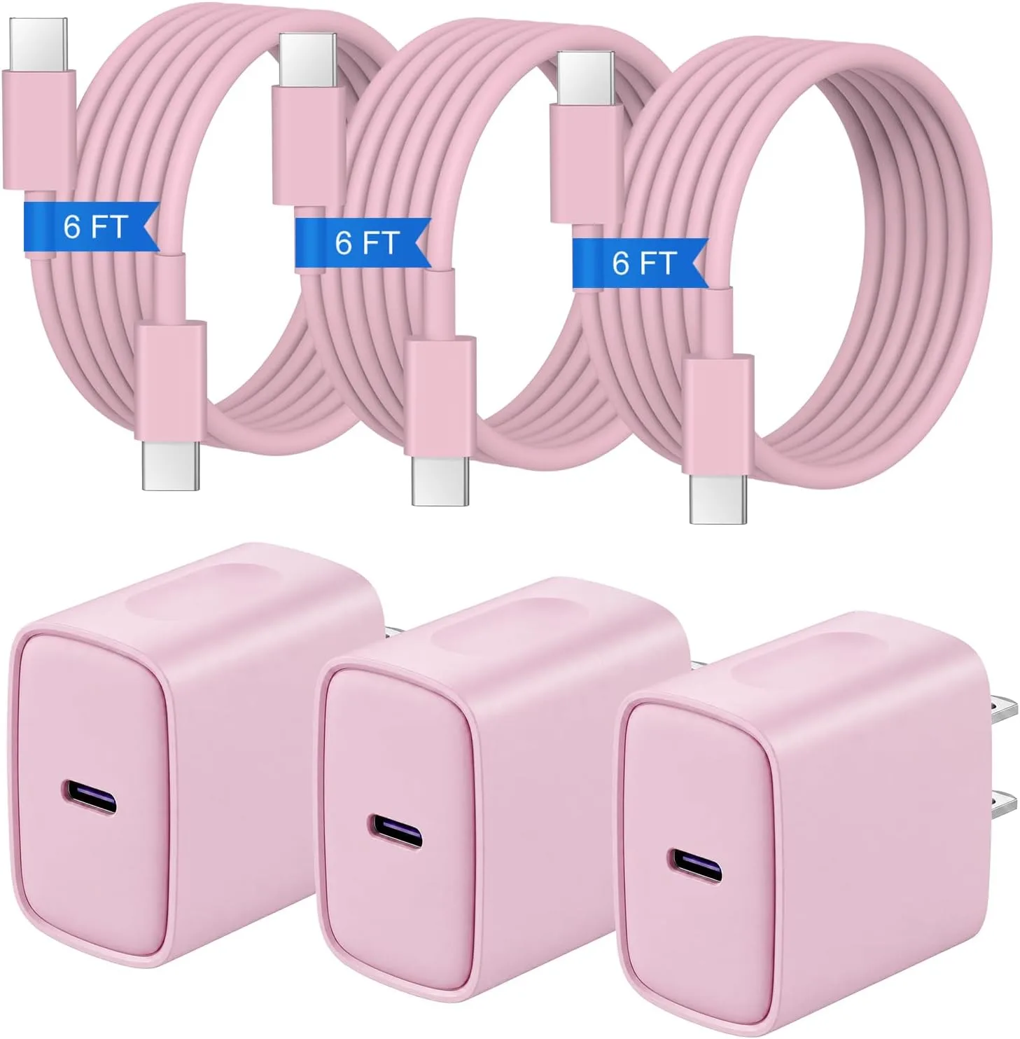 iPhone Duo Charger,iPhone 18 17 16 15 Charger Fast Charging 3+3Pack -Pink