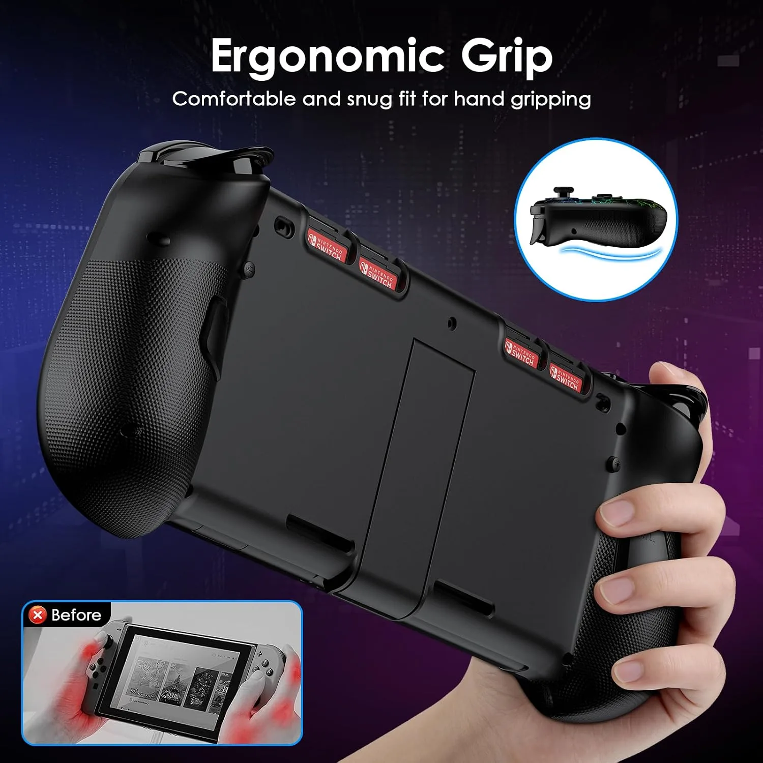 Moonag Replacement Controllers Compatible with Switch/OLED, Hall Effect One-Piece Controllers with 6-Axis Gyro, Motion Control, Wake-up, Dual Vibration, Turbo, 1000mAh Battery, Light