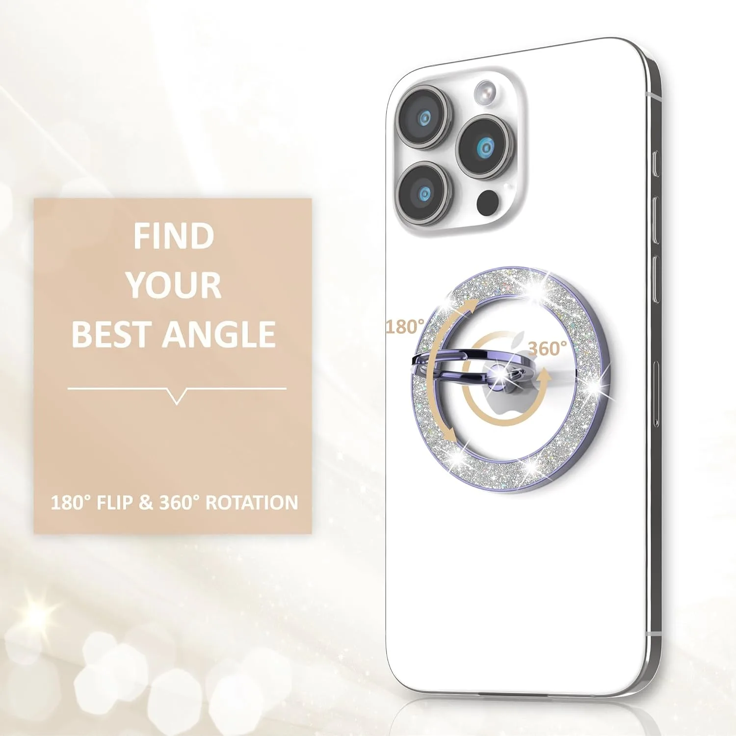Pikabo Magnetic Phone Ring Holder for MagSafe, Glitter Phone Grip Stand
