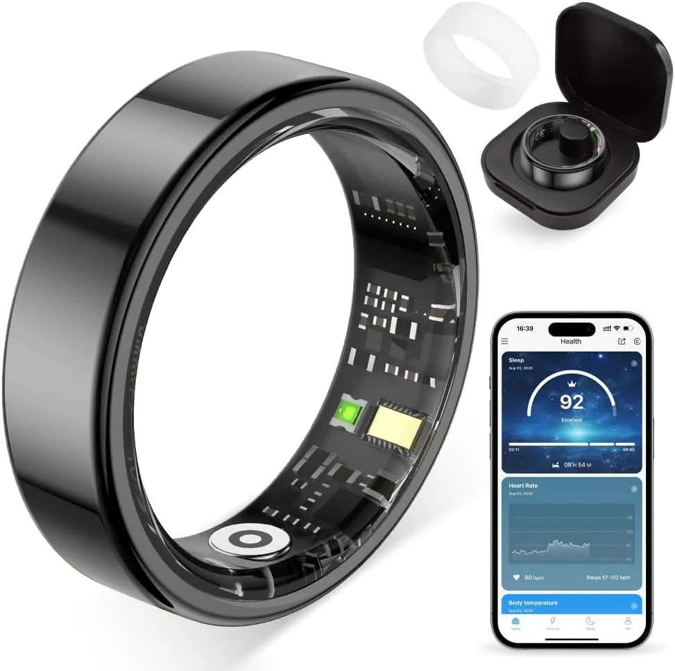 COLMI Smart Ring for Women, AI Health Tracker & 5ATM, R02. (Black, 9#)
