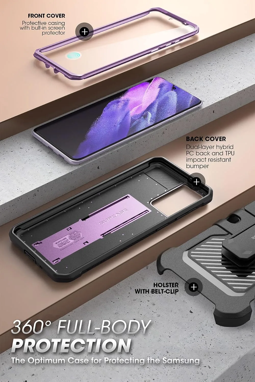 SUPCASE for Galaxy S21 FE Case with Built-in Screen Protector, Purple