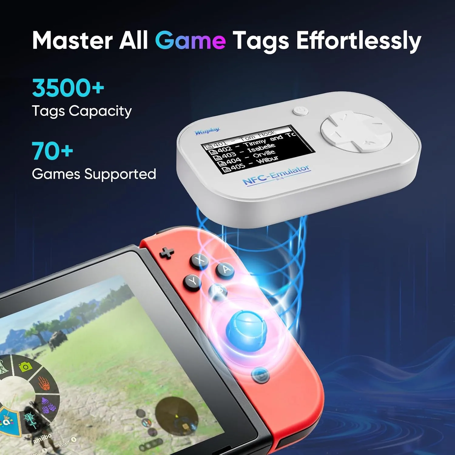 NFC Emulator for Switch 1 & 2, Game Tag Manager with OLED Screen.
