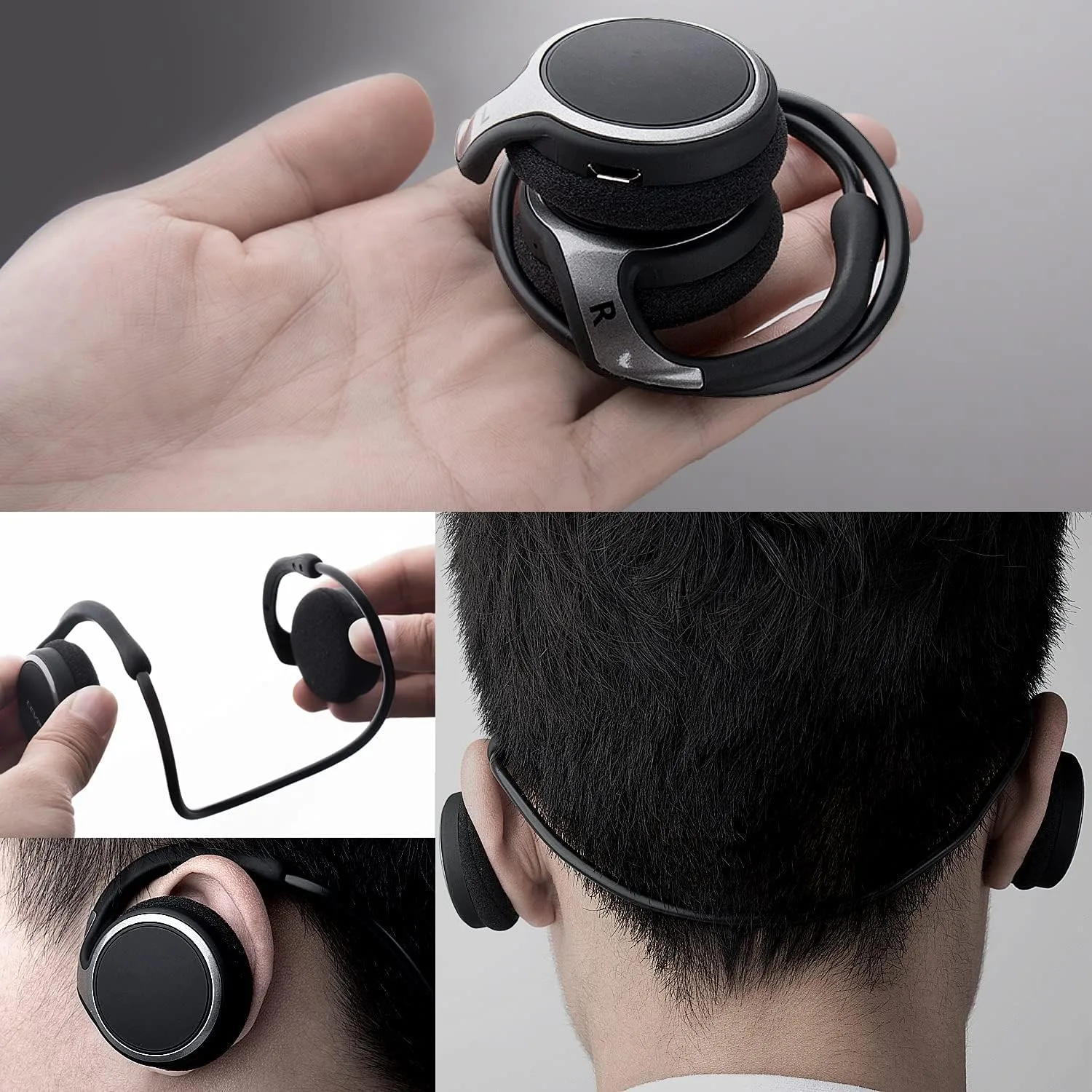 Small Bluetooth Headphones Wrap Around Head - Sports Wireless Headset with Built in Microphone and Crystal-Clear Sound, Foldable and Carried in The Purse, and 12-Hour Battery Life, Black
