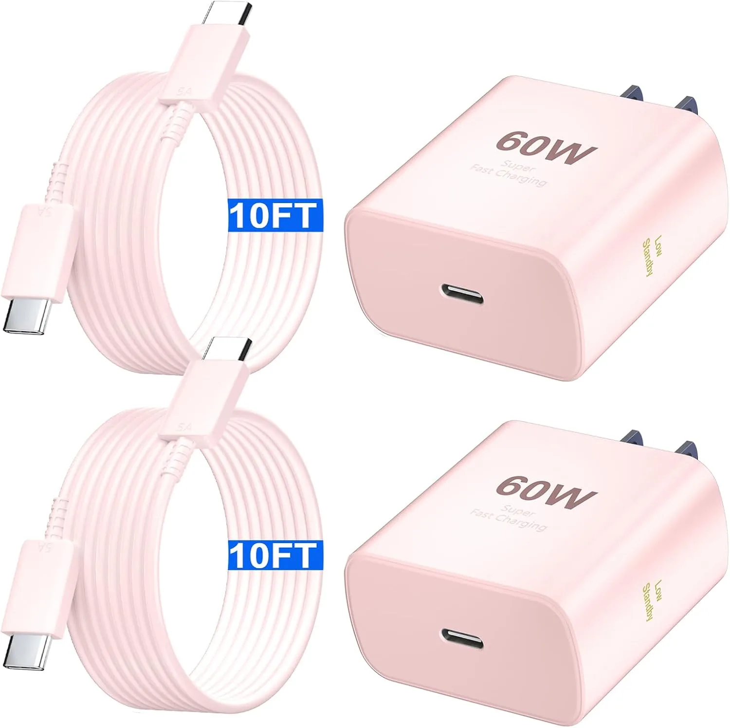 Super Fast Charger Type C 60W USB C Fast Charger Block with 10FT Extra Long Type-C Charging Cord-Super Fast Charging 3.0 for Samsung Galaxy S26 Ultra/S26/S26+/S25 /S24/S23 Ultra-Pink