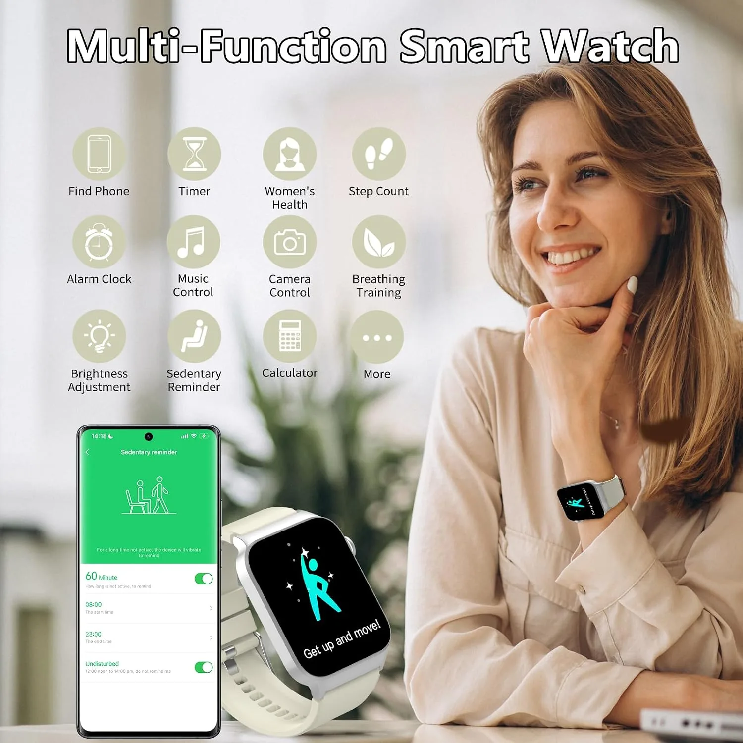 STECEi Smart Watch for Men Women Bluetooth Call, 1.85" HD Screen Smartwatch with Heart Rate/Sleep Monitor, 110+ Sport Modes Activity Trackers IP68 Waterproof, Fitness Watch for Android, Creamy White
