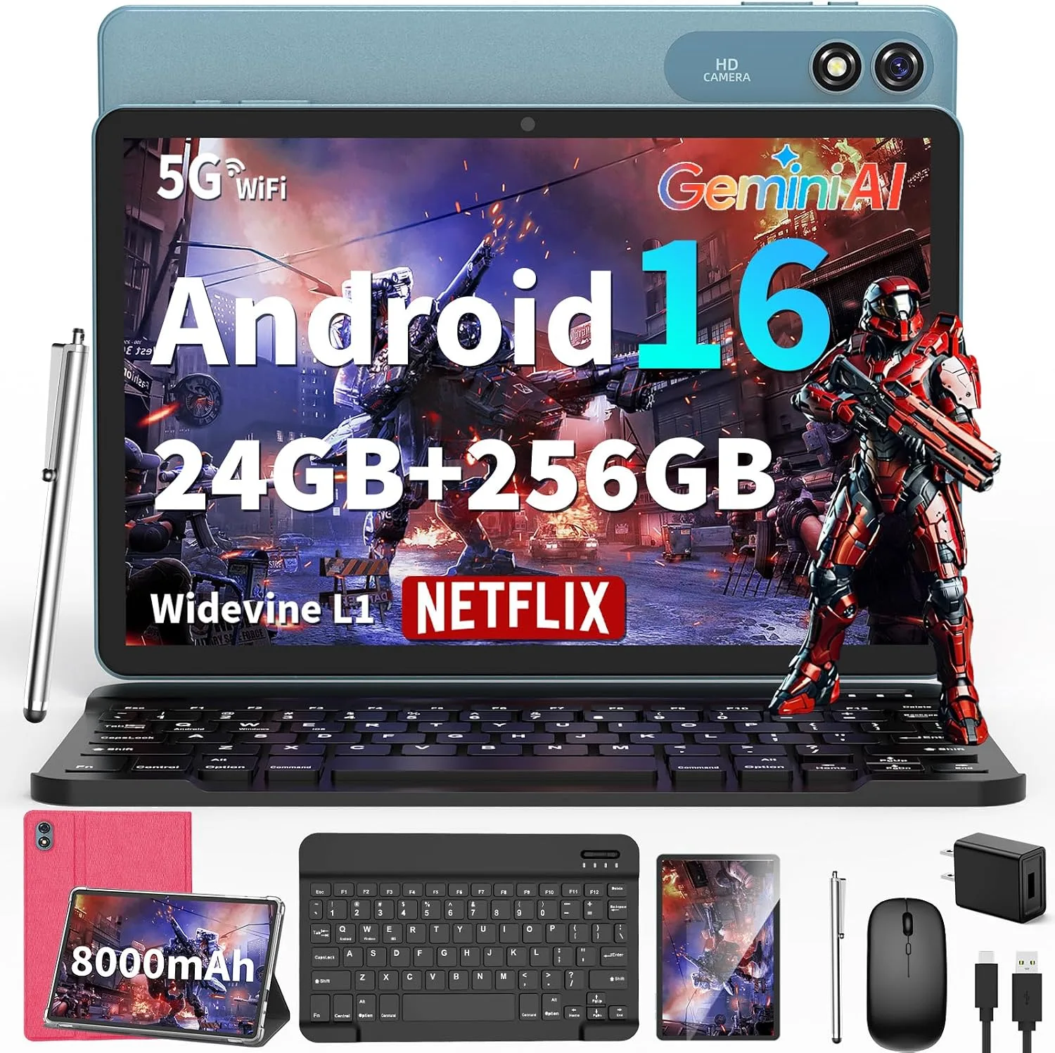 2026 Android 16 Tablet 10 inch - 24GB+256GB+2TB Expand, Gemini AI (Pink)