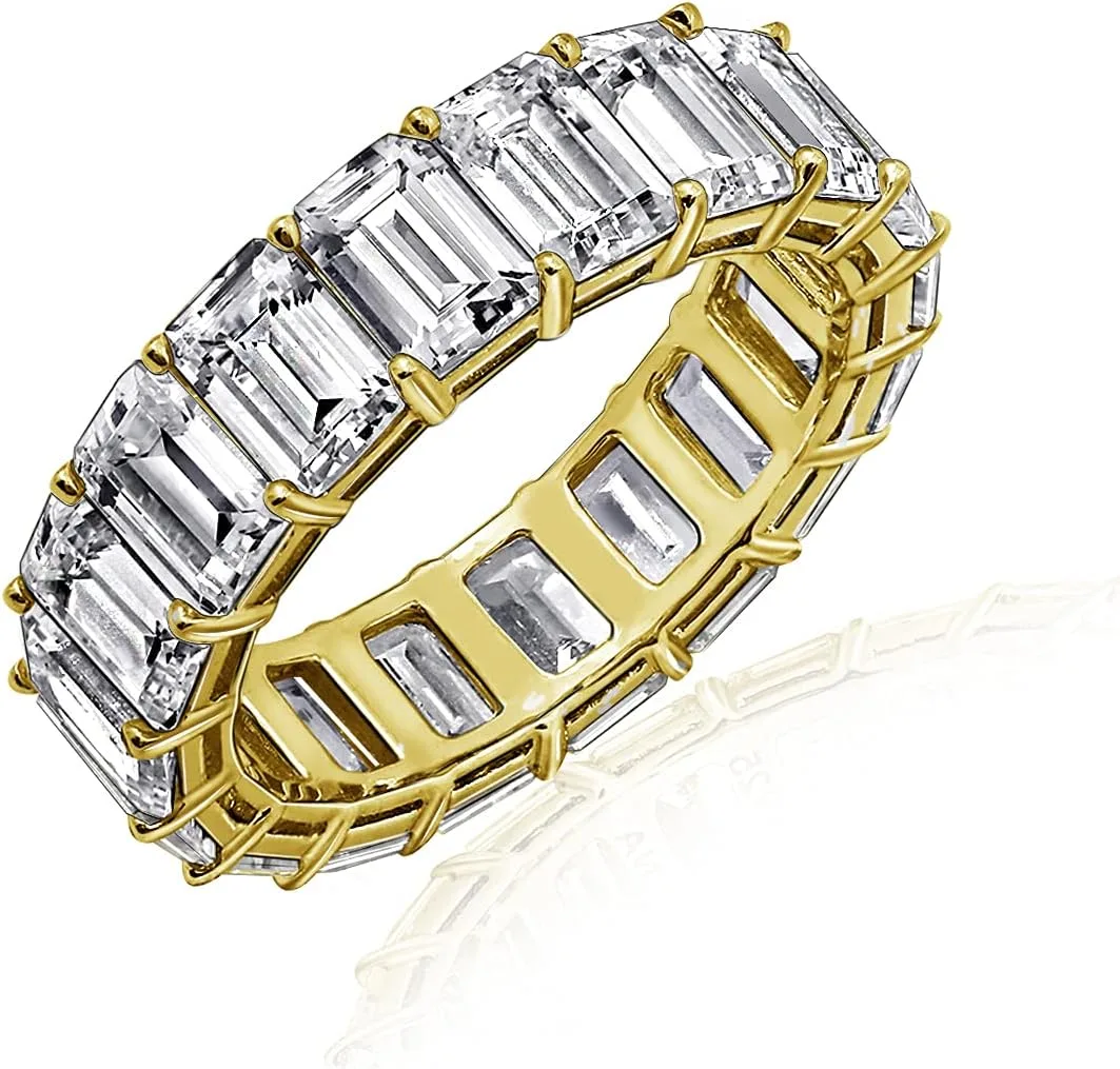 DIAMONBLISS Marilyn Monroe Eternity Ring For Women 14K Yellow Gold, Rose Gold, Platinum Plated 925 Sterling Silver Infinity Band | 10.30 Carats Emerald Cut Cubic Zirconia CZ Diamond Stimulant