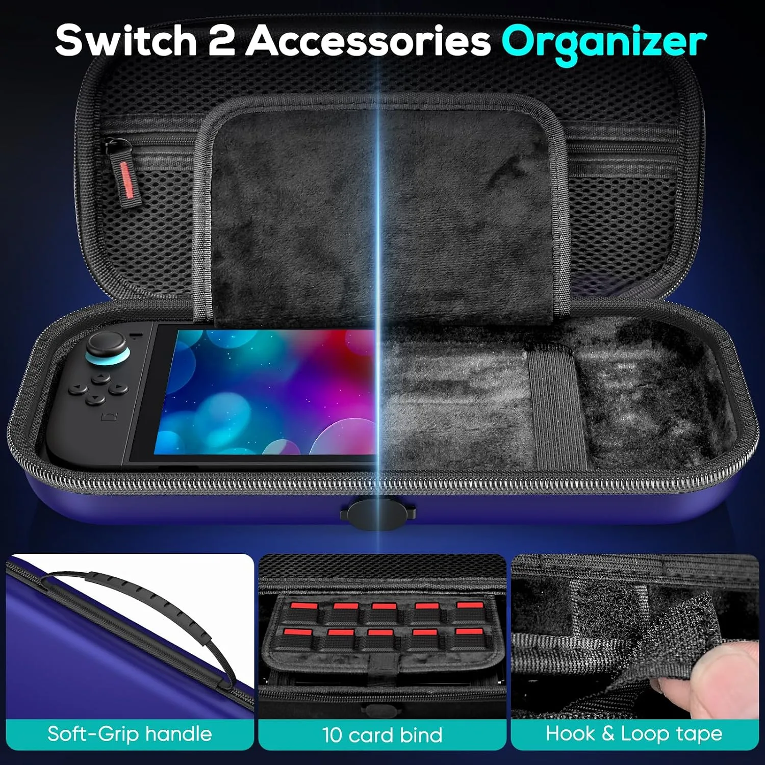 Auarte [Charge Inside Carrying Case for Switch 2 Console (2025)/OLED-Blue