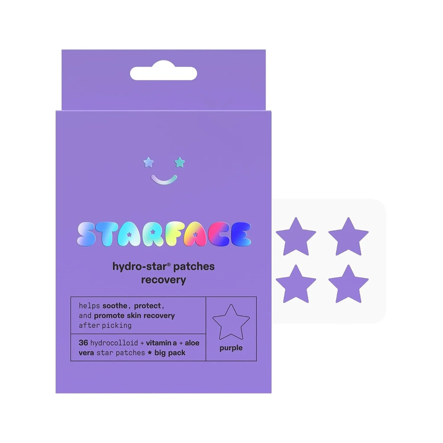 Starface Hydro-Star® Recovery Hydrocolloid Star-Shaped Pimple Patch, 36 ct