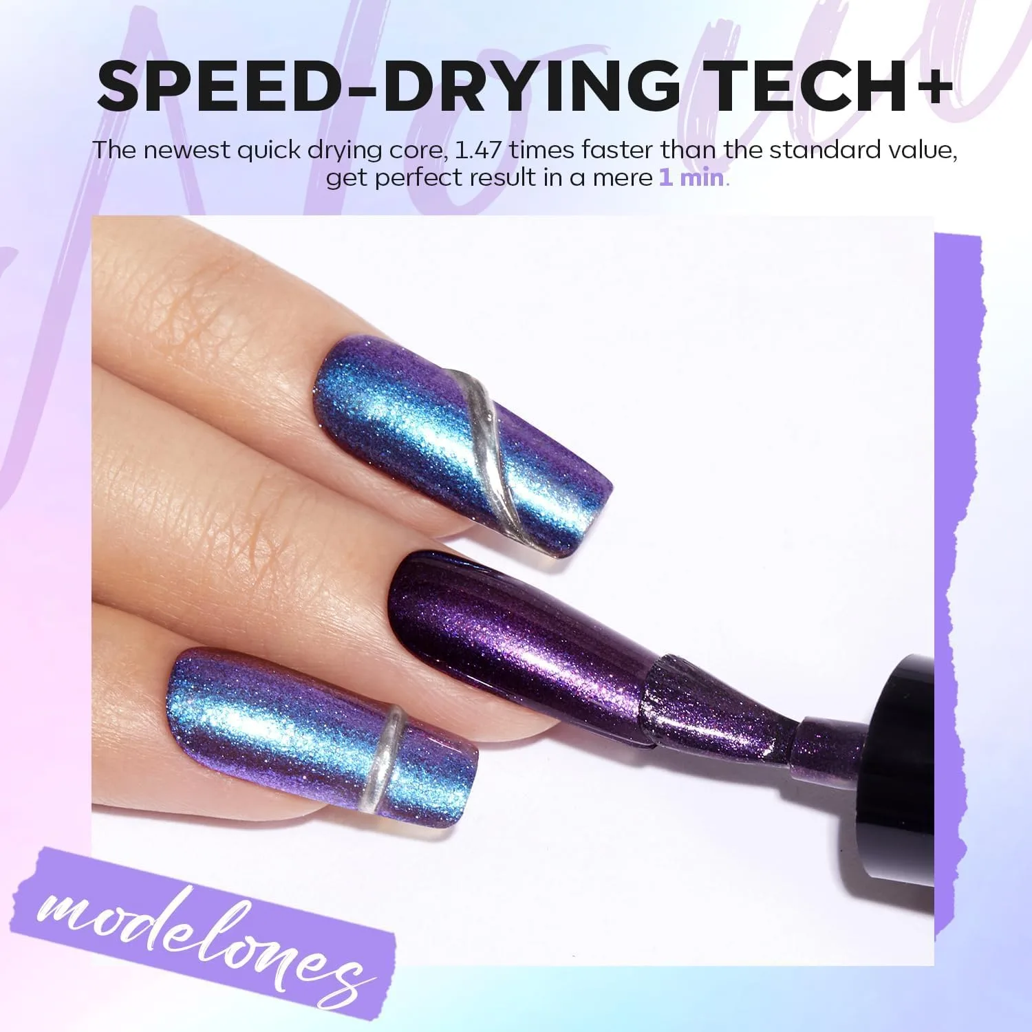 modelones Quick Dry Nail Polish Set, 6 Colors Holographic Aurora Shimmer