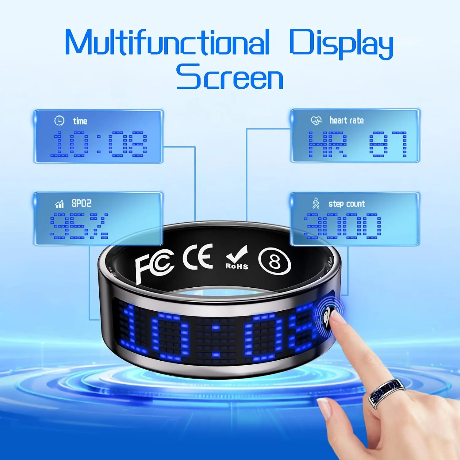 Smart Ring Fitness & Health Tracker with Display Screen for Men Women