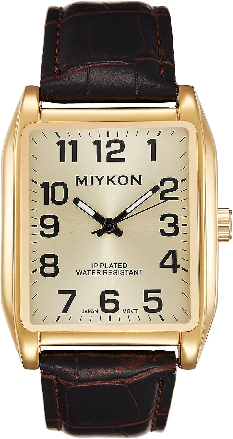Miykon Men Vintage Tank Dress Watch, Genuine Leather Strap, Water Resistant