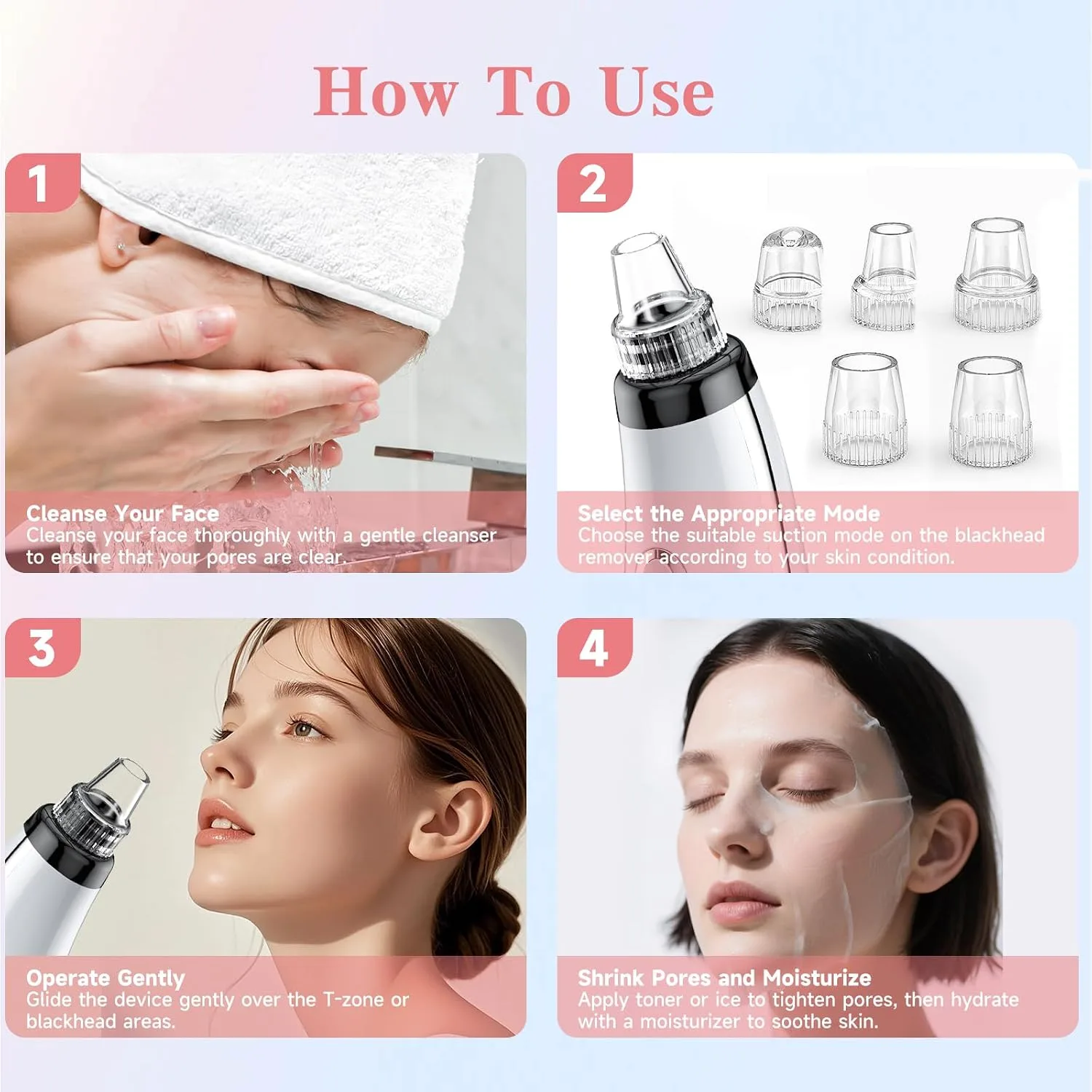 Blackhead Remover Vacuum, Facial Pore Extractor, 5 Suction Levels, 5 Probes