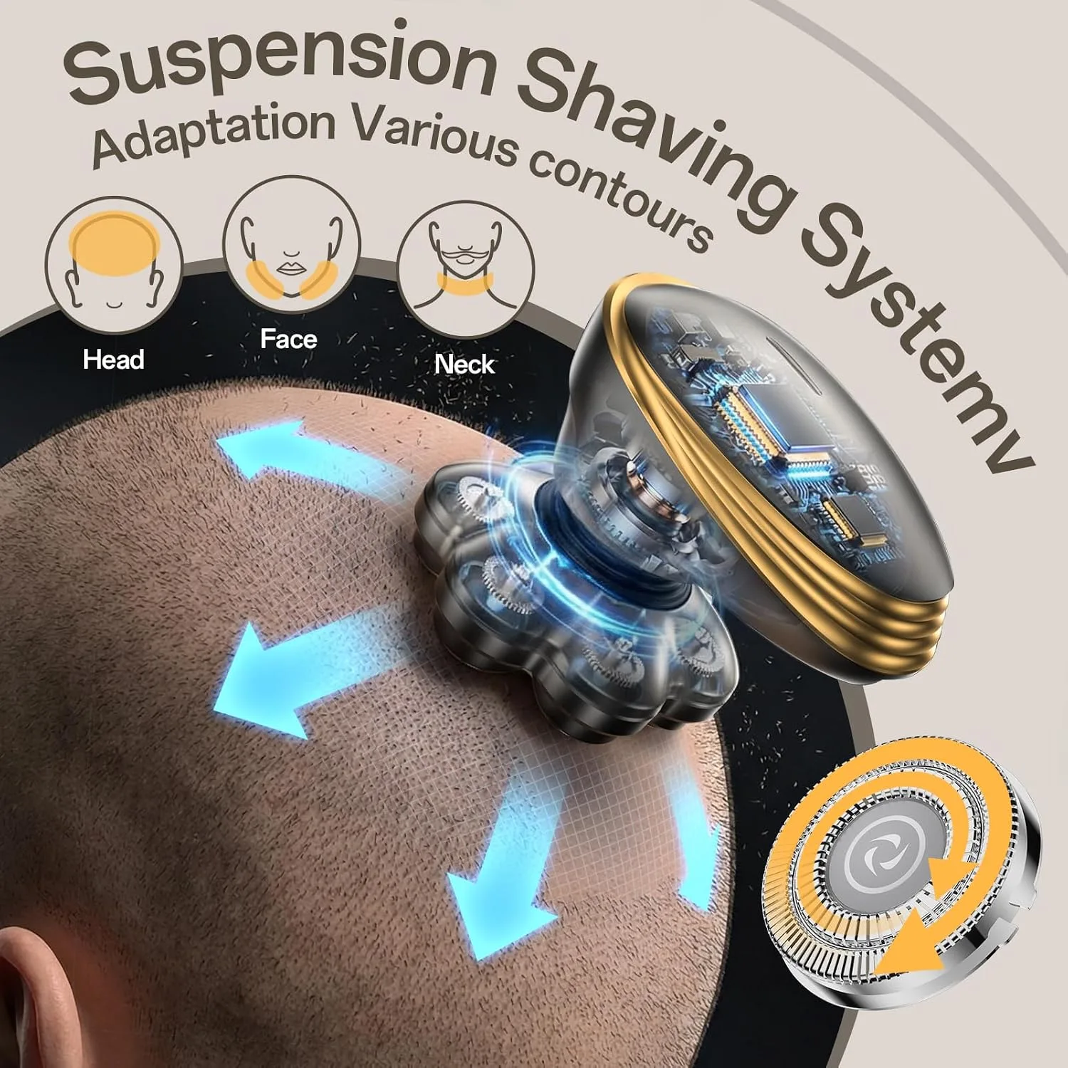 Head Shaver for Bald Men, Electric Shaver 7D Floating Magnetic Head Shaver, 5 in 1 Waterproof Electric Razor for Men IPX7 Wet Dry Beard Trimmer Type-C Fast Charge LED (Black)
