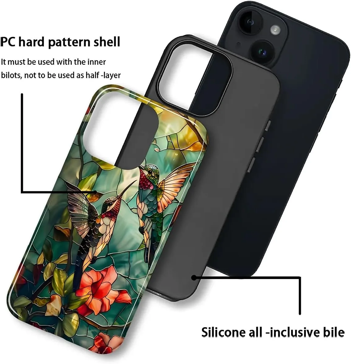 DAIZAG Case for iPhone 13/14,Mixed 2 Layer Design Shockproof Soft TPU Ddouble Protection Phone Case for iPhone 13/14-Gorgeous Hummingbird