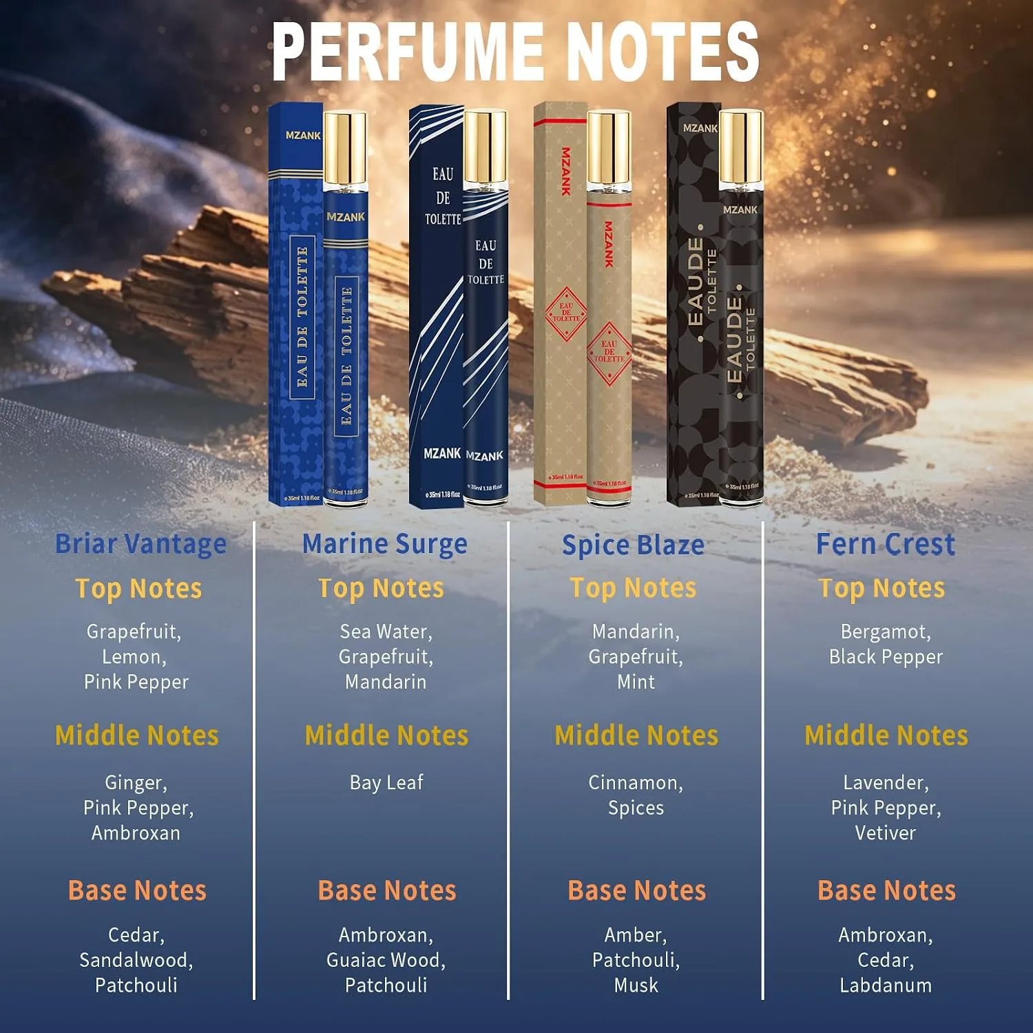 MZANK Cologne for Men, 4 Pack Perfume for Him, Mens Cologne Sampler Sets, Travel Size Perfume, Eau de Toilette, Body Spray Long Lasting Gifts for Him Birthday Anniversary Valentines Christmas