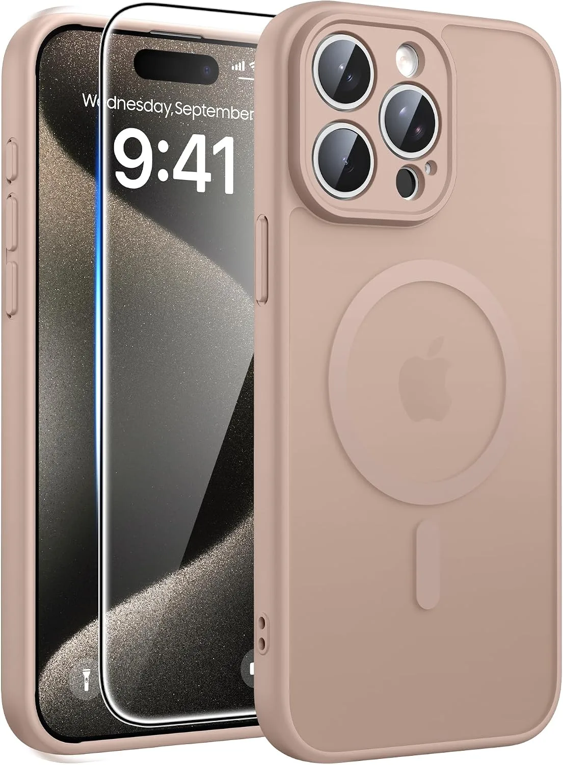 Carcasa Fntcase para iPhone 15 Pro Max con protector de pantalla de vidrio