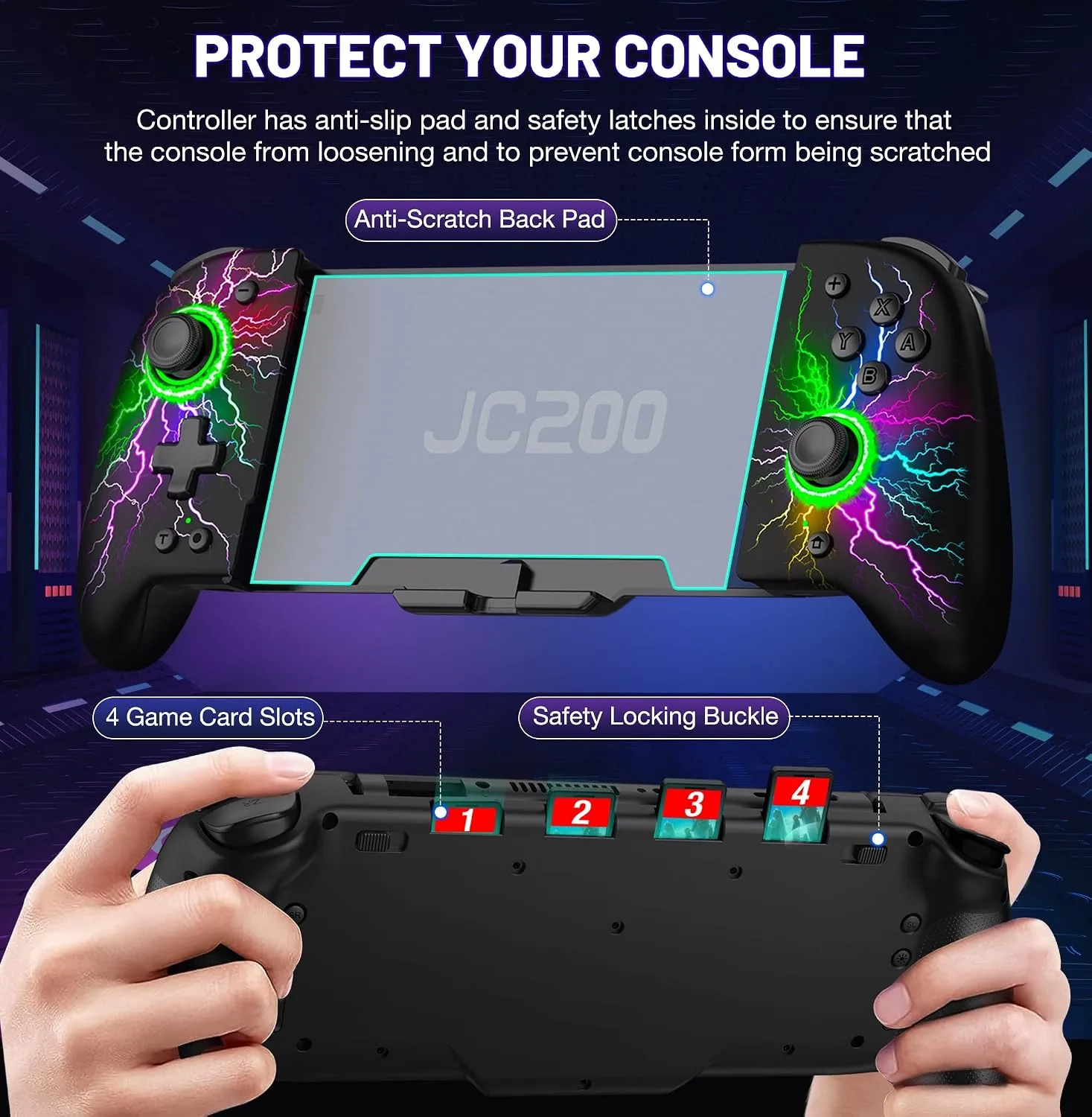 Gammeefy Switch Controller – Hall Effect Joysticks & Enhanced Grip – One Piece Switch Joypad Replacement Switch Pro Controller with 8-Color RGB Lighting, Turbo, Macros - Lightning, 6.2"/7"