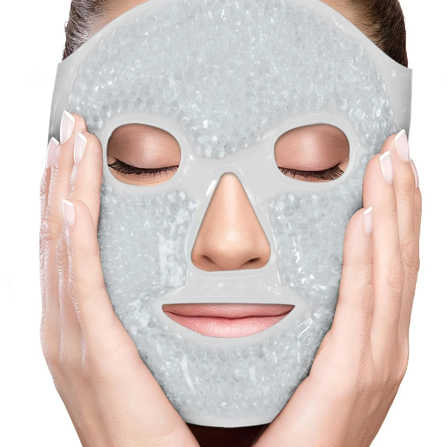 Eye Mask Get Rid of Puffy Eyes Migraine Relief, Sleeping, Travel Therapeutic Hot Cold Compress Pack with Cover Gel Beads, Spa Therapy Wrap for Sinus (White)
