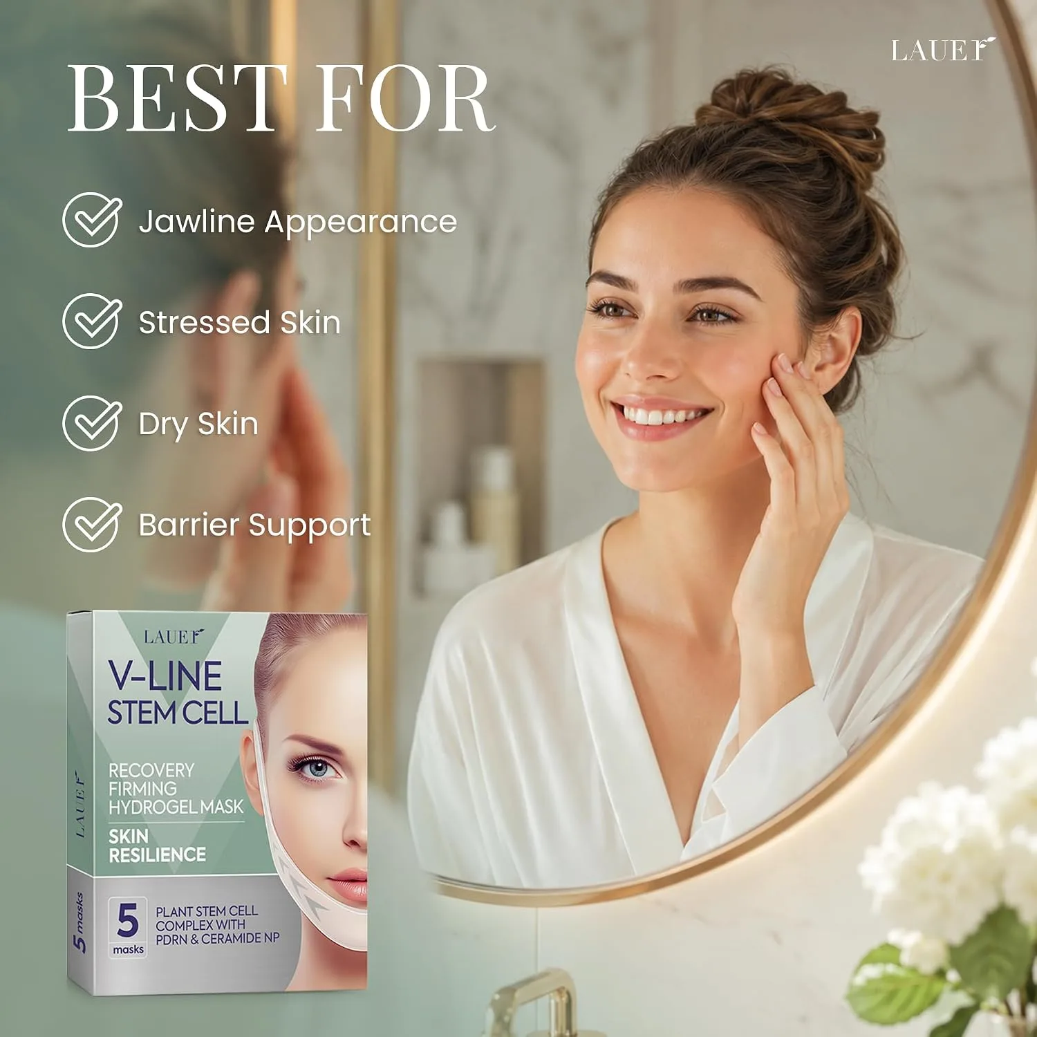 LAUER COSMETIC V-Line Stem Cell Hydrogel Mask for Chin & Jawline, 5 Count