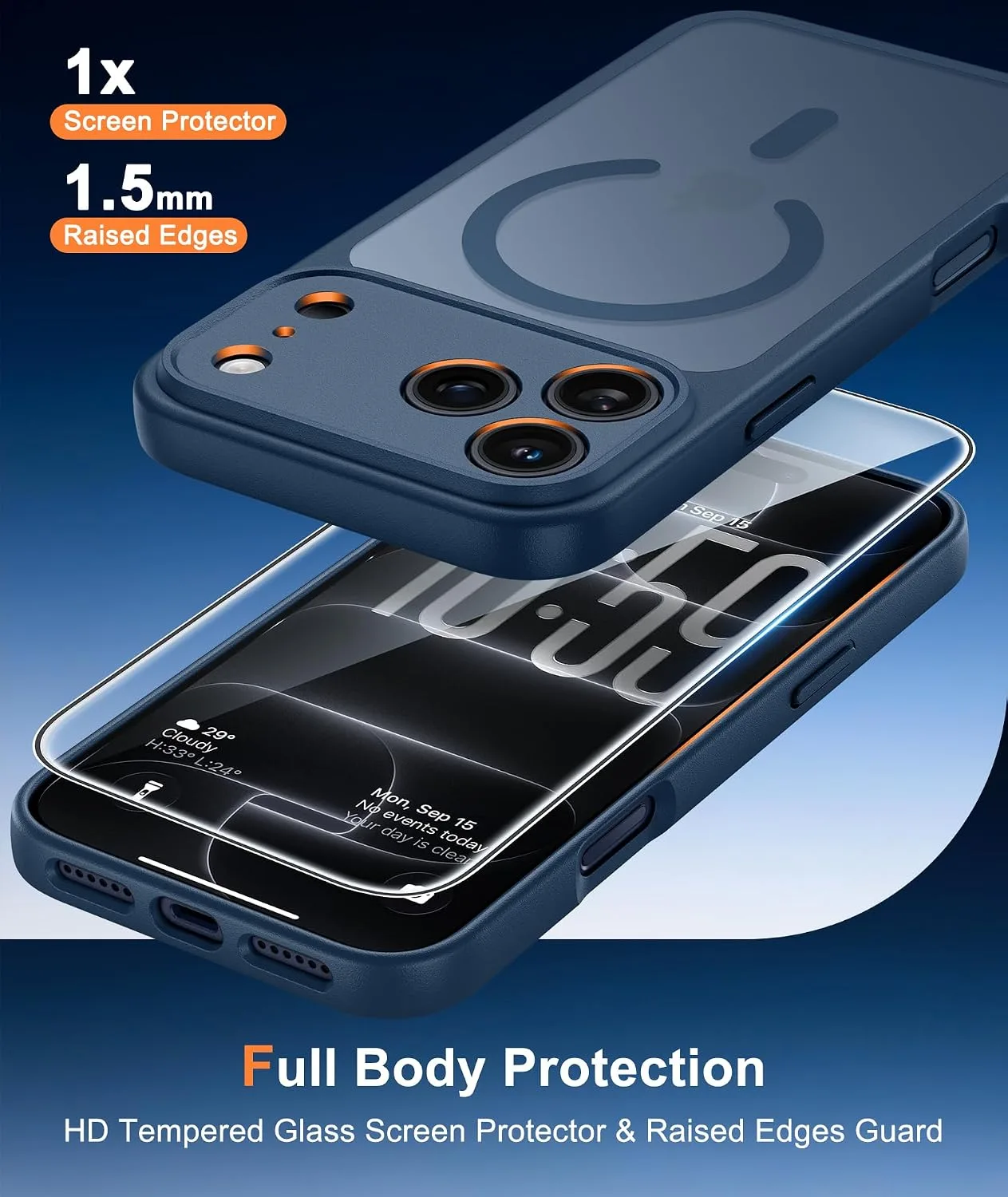 FNTCASE for iPhone 18 Pro Case / 17 Pro Case Fit for MagSafe Blue