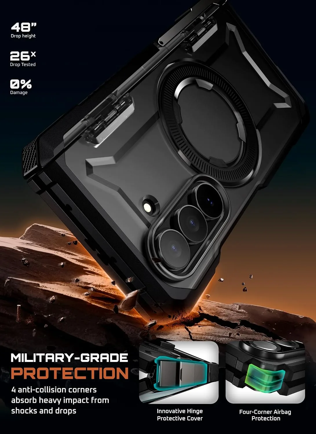 SUPCASE for Samsung Galaxy Z Fold 7 Case with Kickstand, Dark