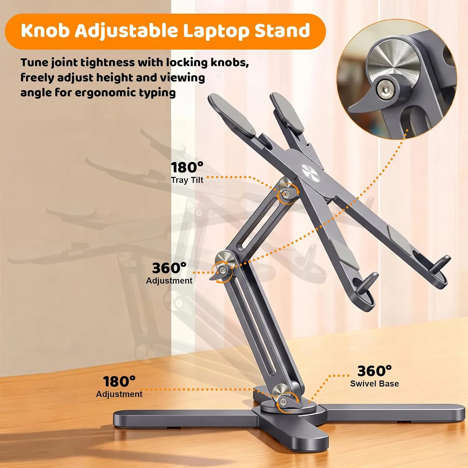 MOALLIA N86 360 Rotating Laptop Stand for Desk with Locking Knobs, Grey