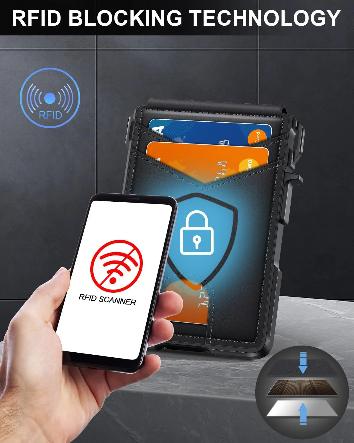 Wallet for Mens Minimalist Wallet 9-13 Cards RFID Blocking Slim Wallet