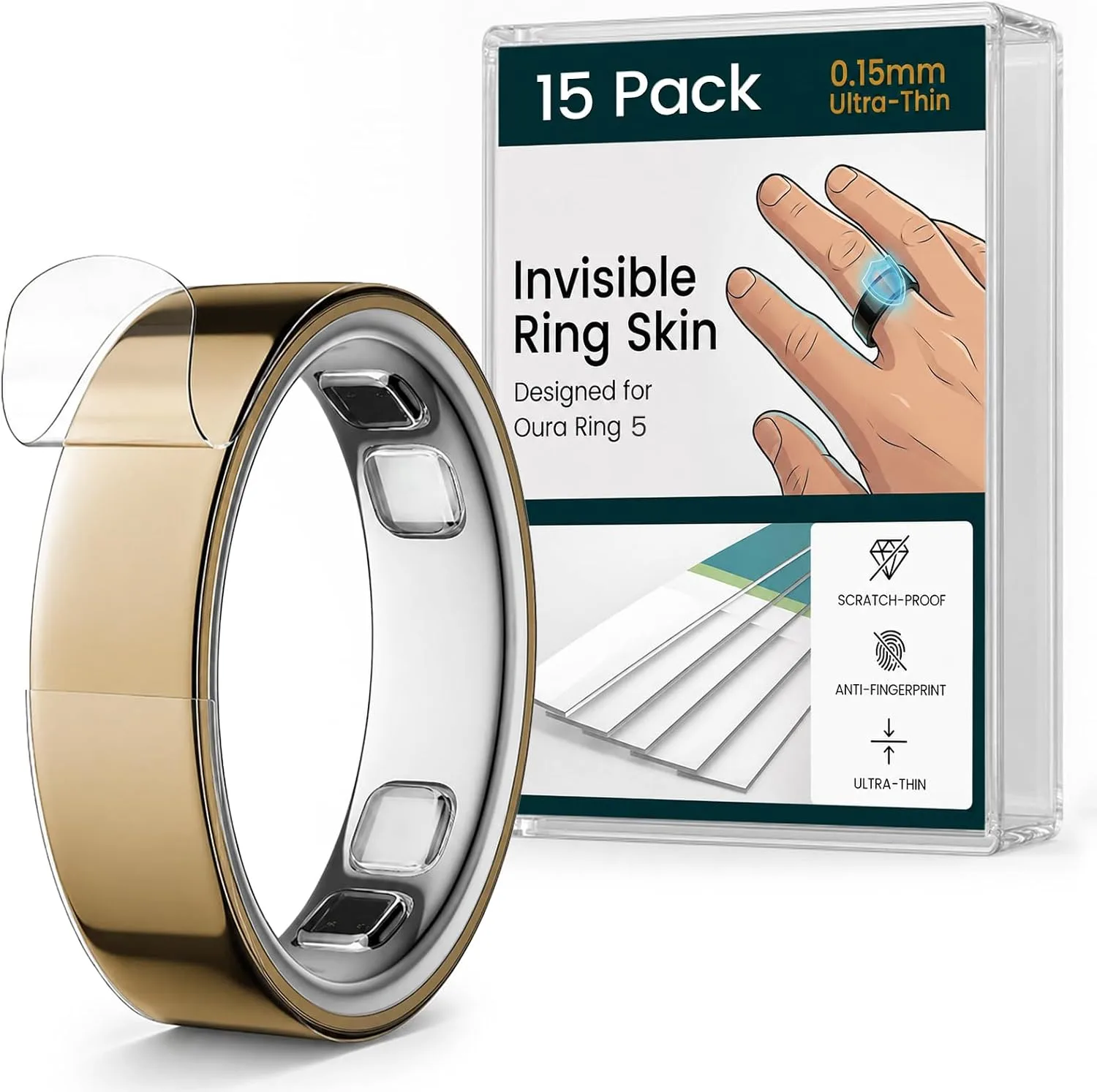 15 Pack Clear Ring Cover Compatible with Oura Ring 5, TPU Skin Protector