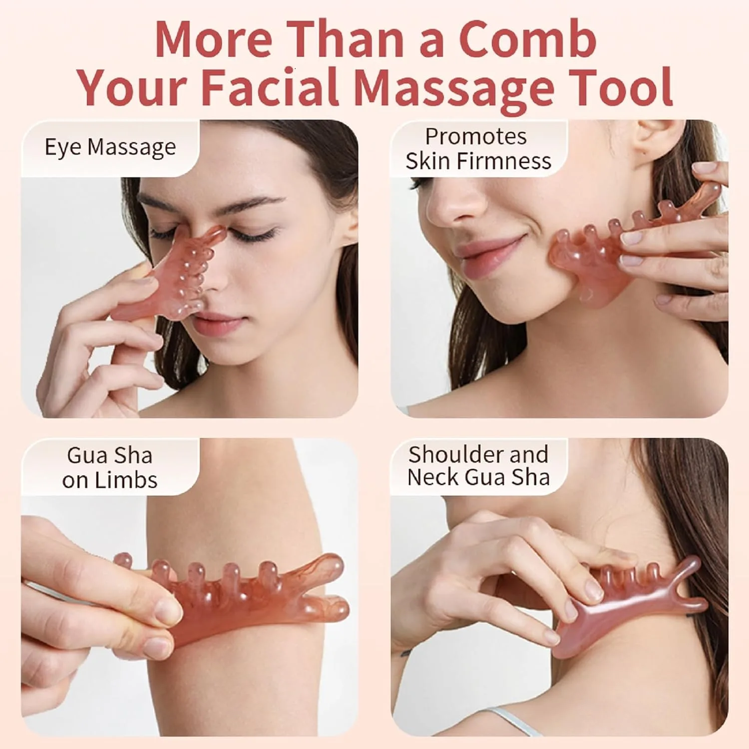 TAIHI Gua Sha Massage Comb, 4-in-1 Scalp Massager Facial Tool for Neck, Body, Lymphatic Drainage, Tension Relief, Gifts for Women and Men (Pink)